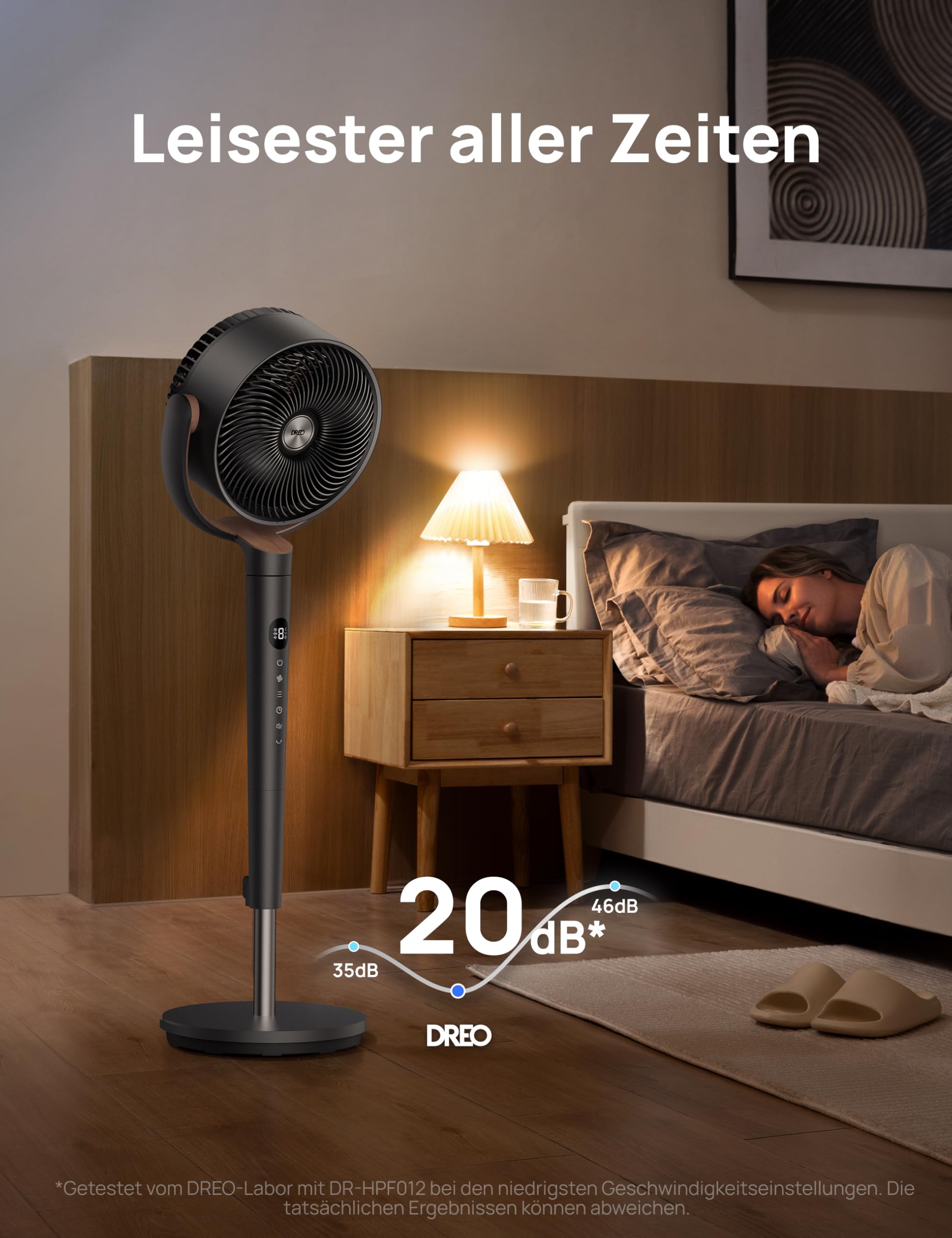 Starker Standventilator Smart mit RGB Light, 120° +120° Oszillierender Ventilator mit Fernbedienung, 20dB Leiser Bodenventilator / Turmventilator für Schlafzimmer, 8H Timer, Silber