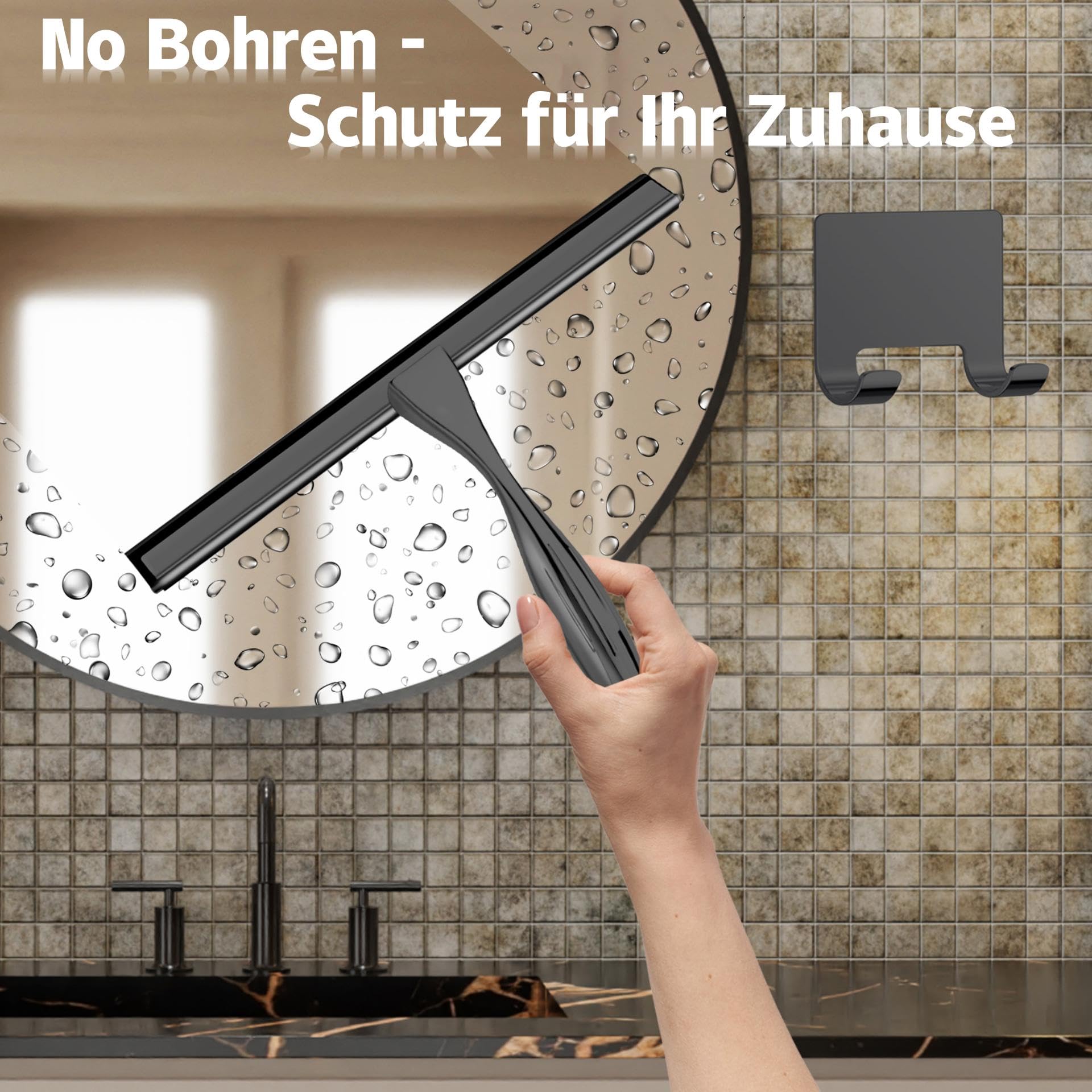 Duschabzieher Mit Selbstklebe Haken & Ersatzklingen, Silber Abzieher Dusche, rutschfest Kurzer Handgriff Glaswischer, Glas Wasserschieber, Duschwand Abzieher
