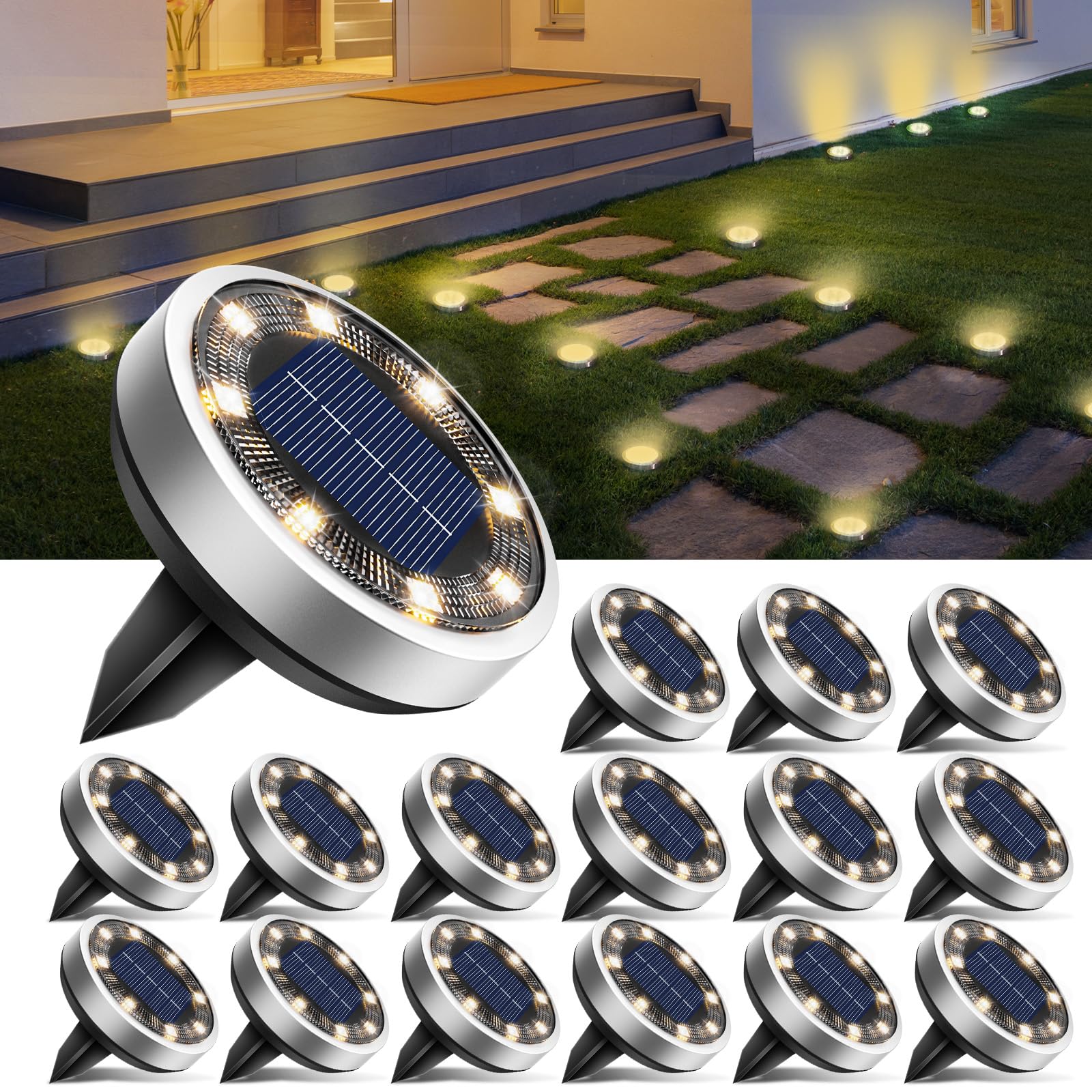 Solar Bodenleuchten Aussen, 8 LED Gartenbeleuchtung Solar Wasserdicht Boden Solarleuchten, Solarlampen für Außen Garten Rasen Auffahrt Gehweg