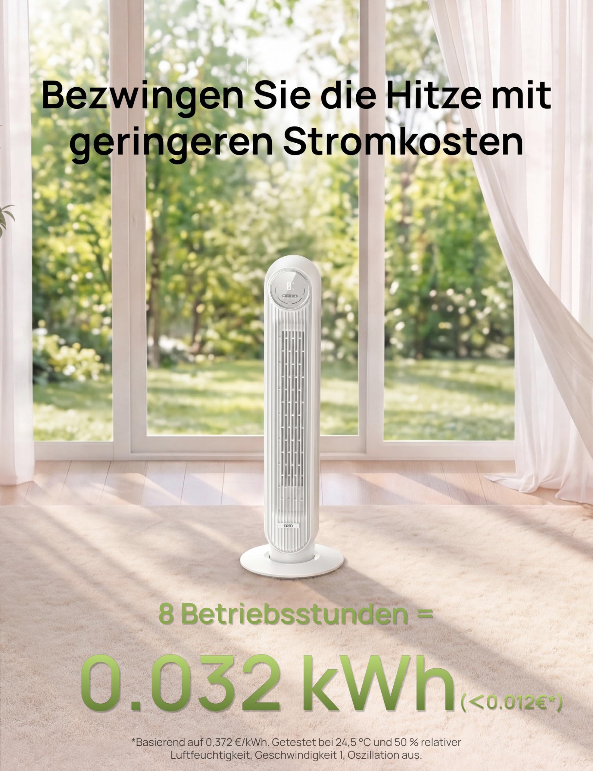 Leiser Turmventilator, 10 m Wurfweite 8 Geschwindigstufen 4 Modi 8 Std. Timer 90° oszillierende Ventilator mit Kühlung Fernbedienung für Schlafzimmer,Turmventilator 307, Schwarz