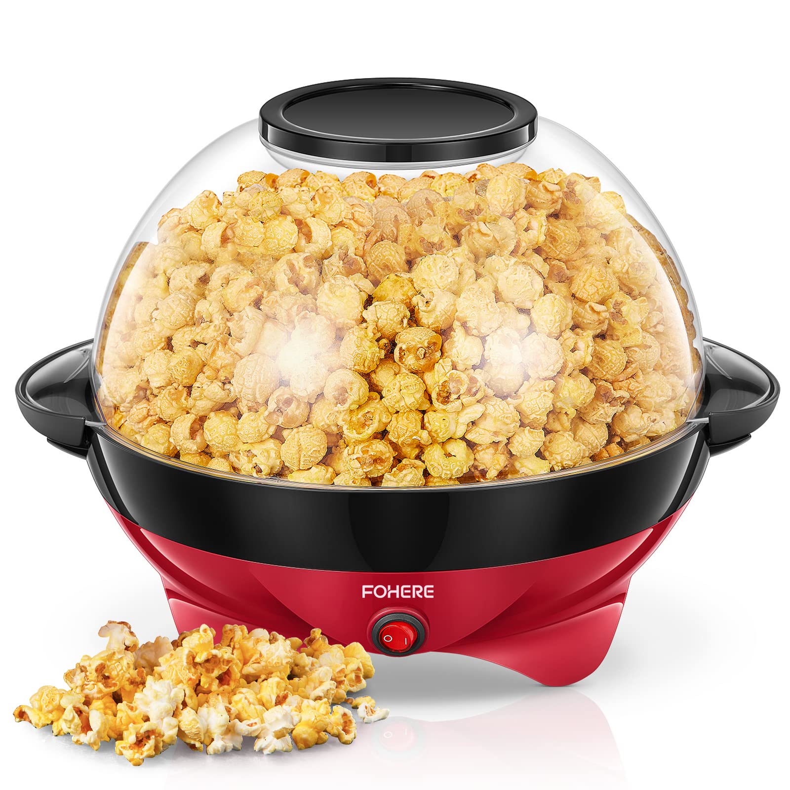 Popcornmaschine,5.5L Popcorn Maker für Zuhause,Popcorn Machine mit Zucker, Butter, Antihaftbeschichtung und Abnehmbares Heizfläche, Stille und Schnelle, Großer Deckel als Servierschale (RED)
