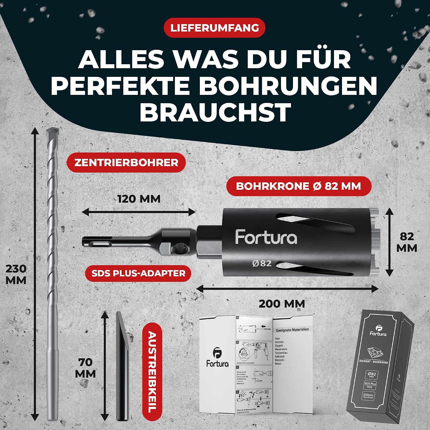 Kernbohrer/Bohrkrone Ø32-162mm / 200mm Länge/SDS Plus/Dosenbohrer/Diamantbohrkrone/Bohrkrone Steckdose/Kernlochbohrer/Diamant