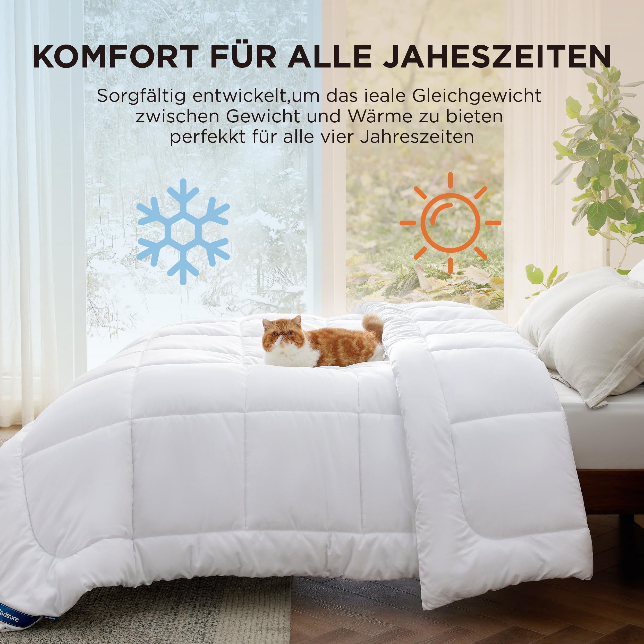 BEDSURE Bettdecke Ohne  - Bettdecke für Allergiker, Warm & Gemütlich Ganzjahresdecke 300GSM Füllung, Waschbare Duvet für 4 Jahreszeiten, Grau/Hellgrau