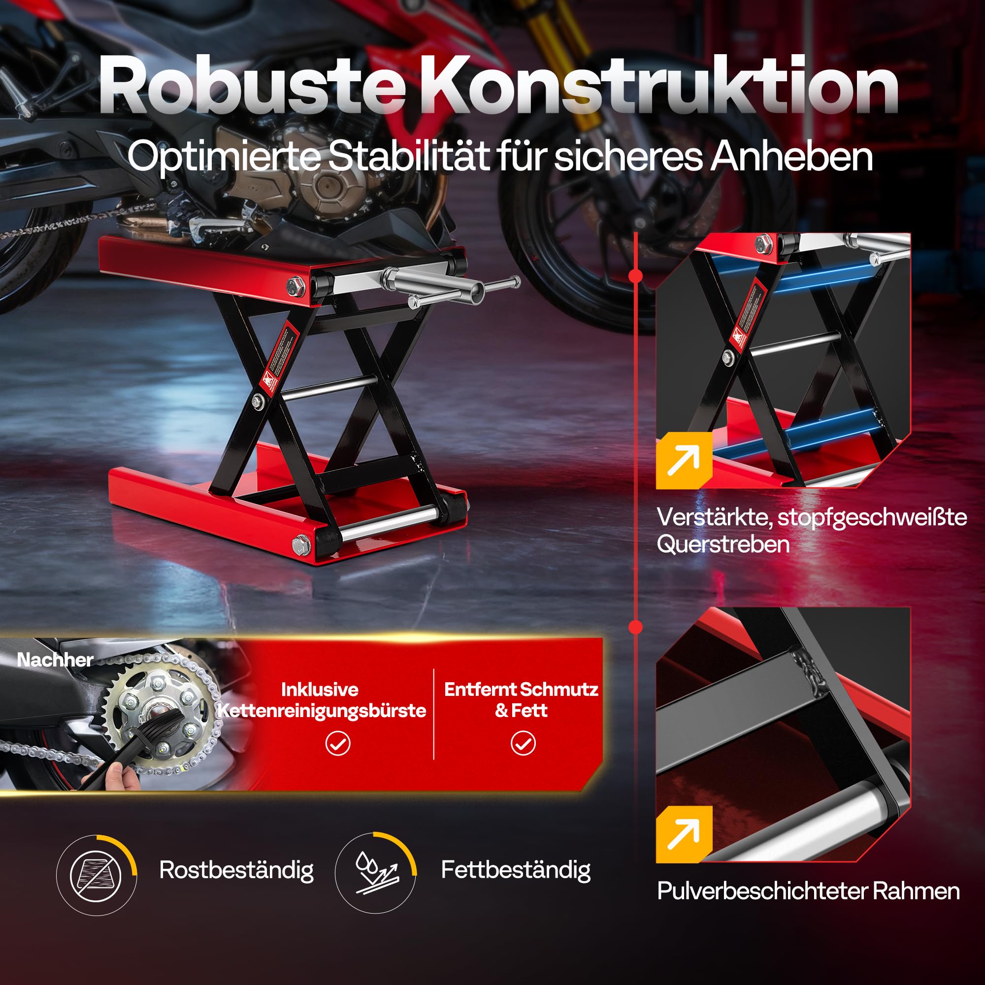 Motorrad Lift 500 kg Stahl-Schereheber mit breitem Deck und Kurbel für Motorräder Off-Road-Fahrzeuge Schmutzfahrräder