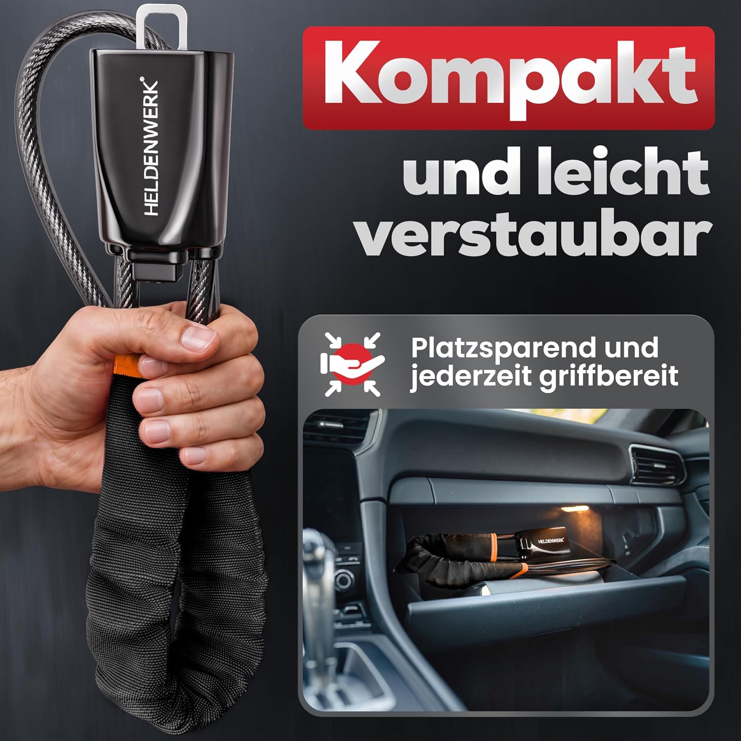 Lenkradkralle für Auto & Wohnmobil aus Metall - Universelle Passform - Lenkradschloss mit dickem Stahlseil - Wegfahrsperre Diebstahlsicherung mit 3 Sicherheitsschlüsseln
