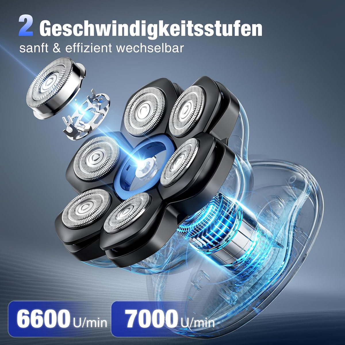 Glatzen Rasierer Herren, kensen Kopfrasierer Glatze 7D Bold Shaver 2 Stufen