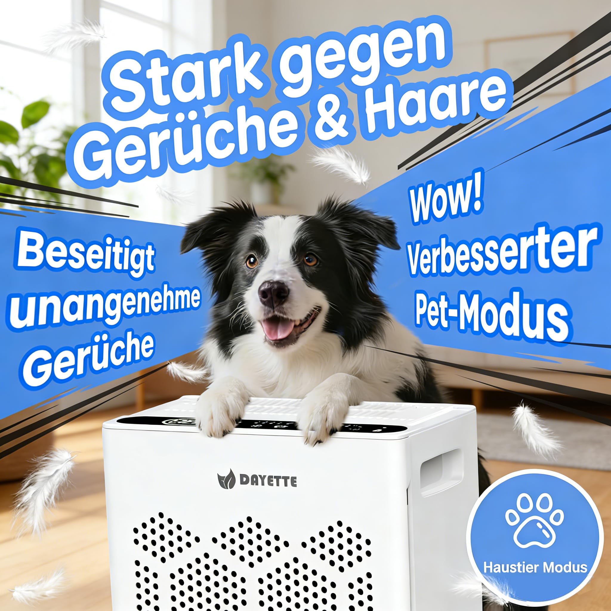 Luftreiniger Allergiker für Wohnung, HEPA H14 Filter mit waschbarem Vorfilter gegen Zigarettenrauch, Schimmel und Gerüche, CADR 300m³/h, App- und Alexa-Steuerung