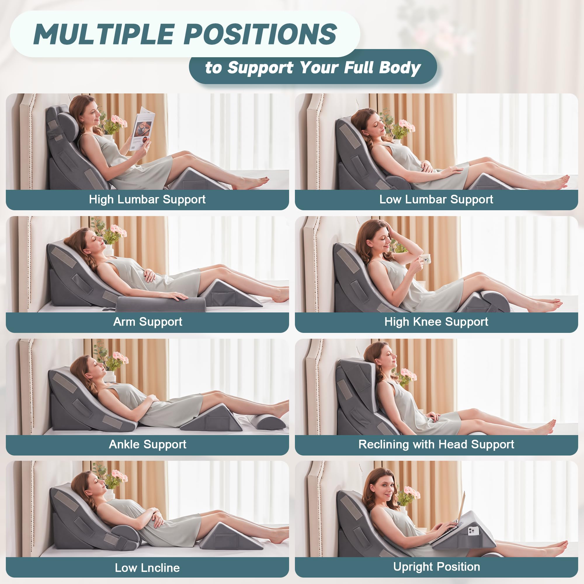 Orthopädische Bett Keil Kissen Set für das Schlafen, Post Chirurgie Schaum Kissen für Körper, Rücken und Beine Schmerzlinderung, Dreieck justierbare Stützkissen mit Säure Reflux Schlafkissen Weiß