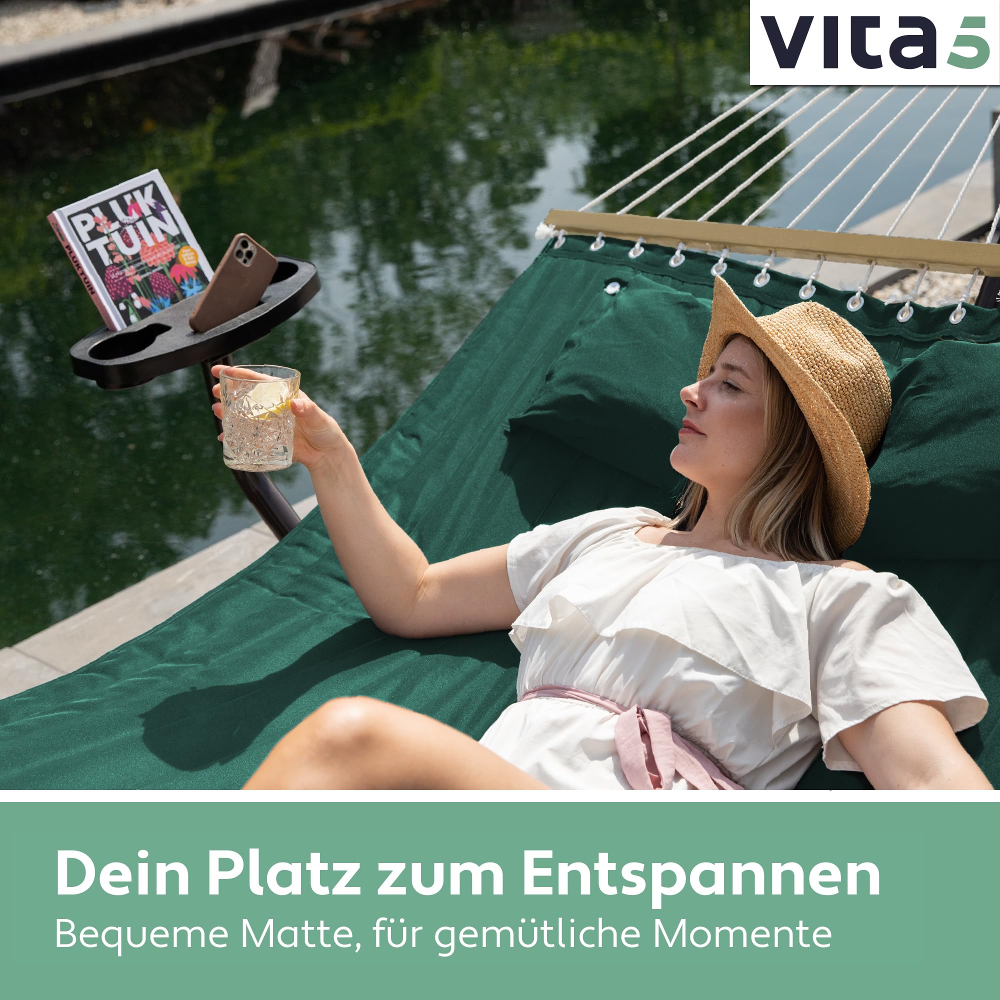 Hängematte mit Gestell und Tisch - Hängematte Outdoor für den Garten, Pool & Balkon - Großzügige Hängematten 2 Personen - Doppelhängematte mit Ständer und Beistelltisch - 200 kg Belastbarkeit