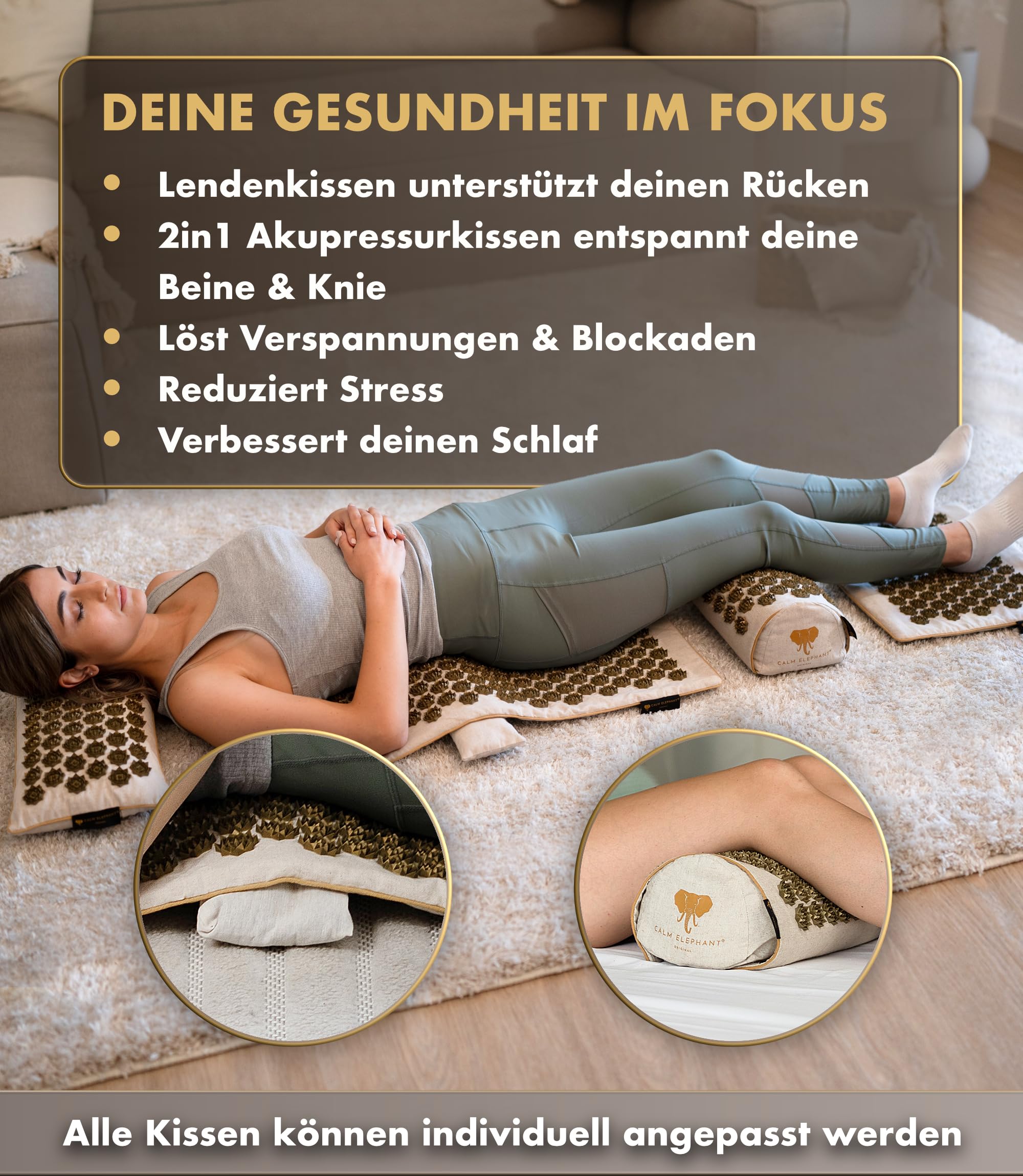 Echte Akupressurmatte mit Kissen XXL Set aus 5 Massagematten Rückenspannung Entlastung Akupunkturmatte mit Wärmefunktion, Lumbalkissen, Doormatte & Tasche, Grau