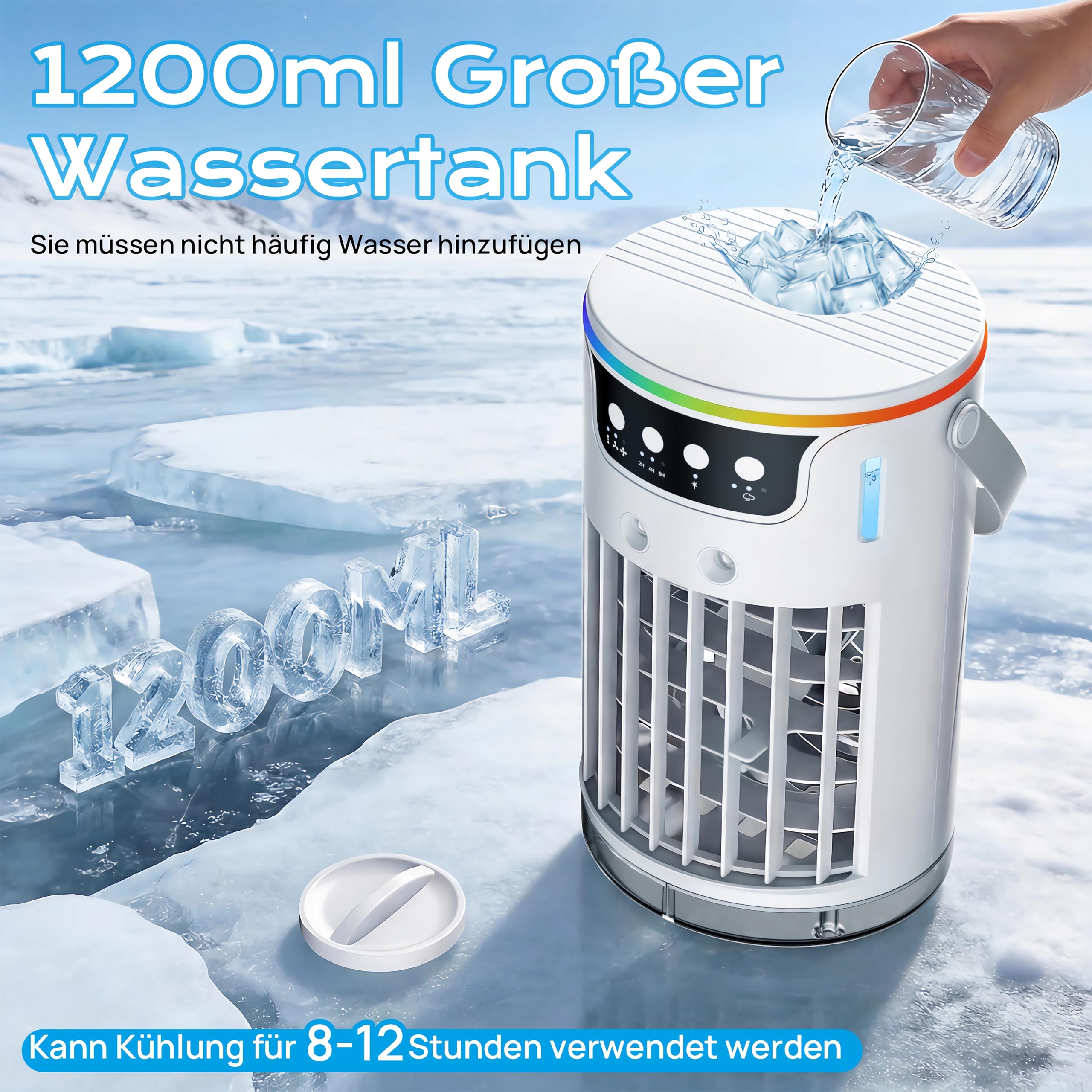 Mini klimaanlage, 1200ml Mobile Klimaanlage mit 3 Geschwindigkeiten & 2-4-8H Timer, Klimaanlage mobil für Schlafzimmer Büro Schreibtisch