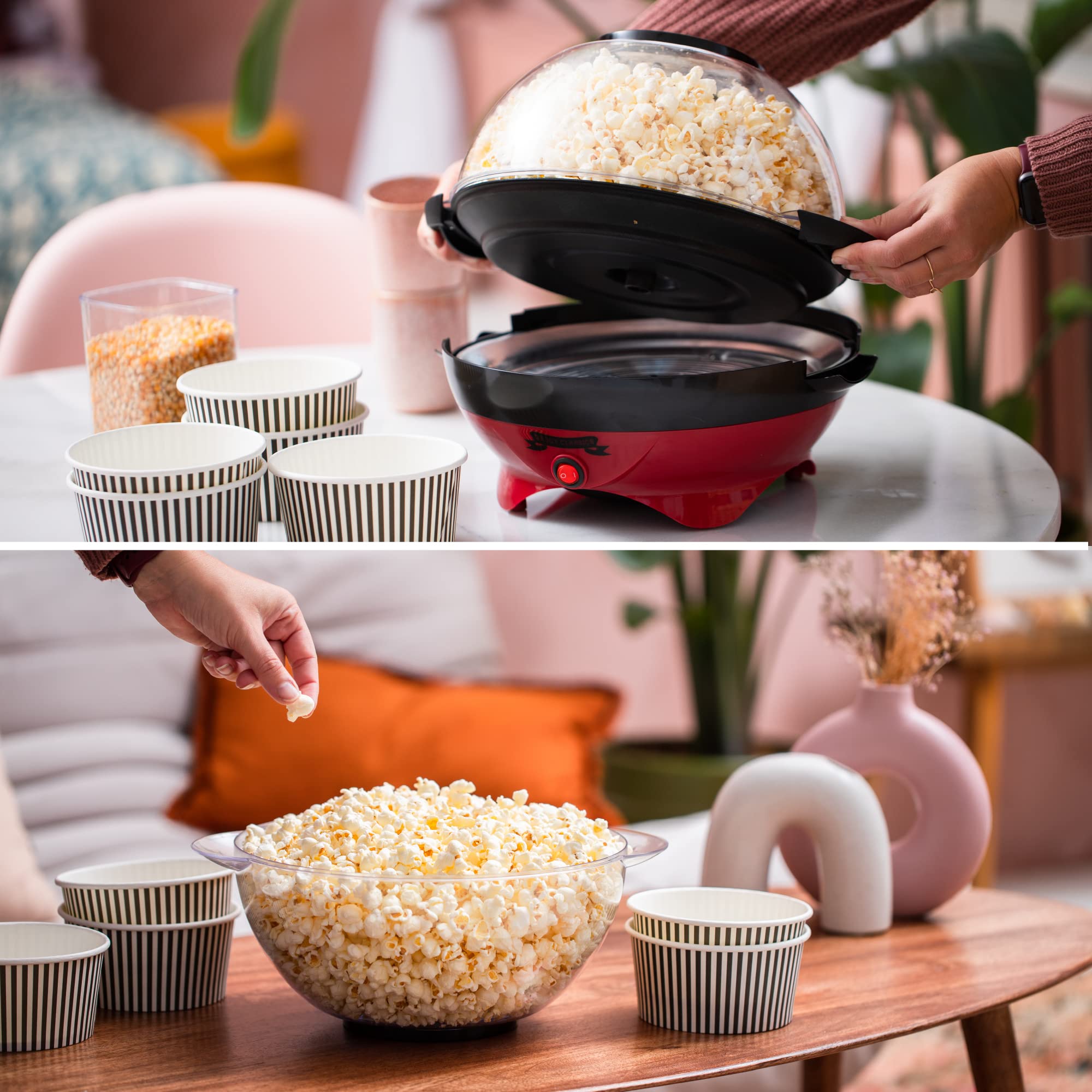 Popcorn Machine Large - Retro Popcorn Maker 5 L - Popcorn Maker with Non-Stick Coating and Removable Heating Surface - Popcorn Machine Red - Popcorn Machine 800 W - Popcorn Machine