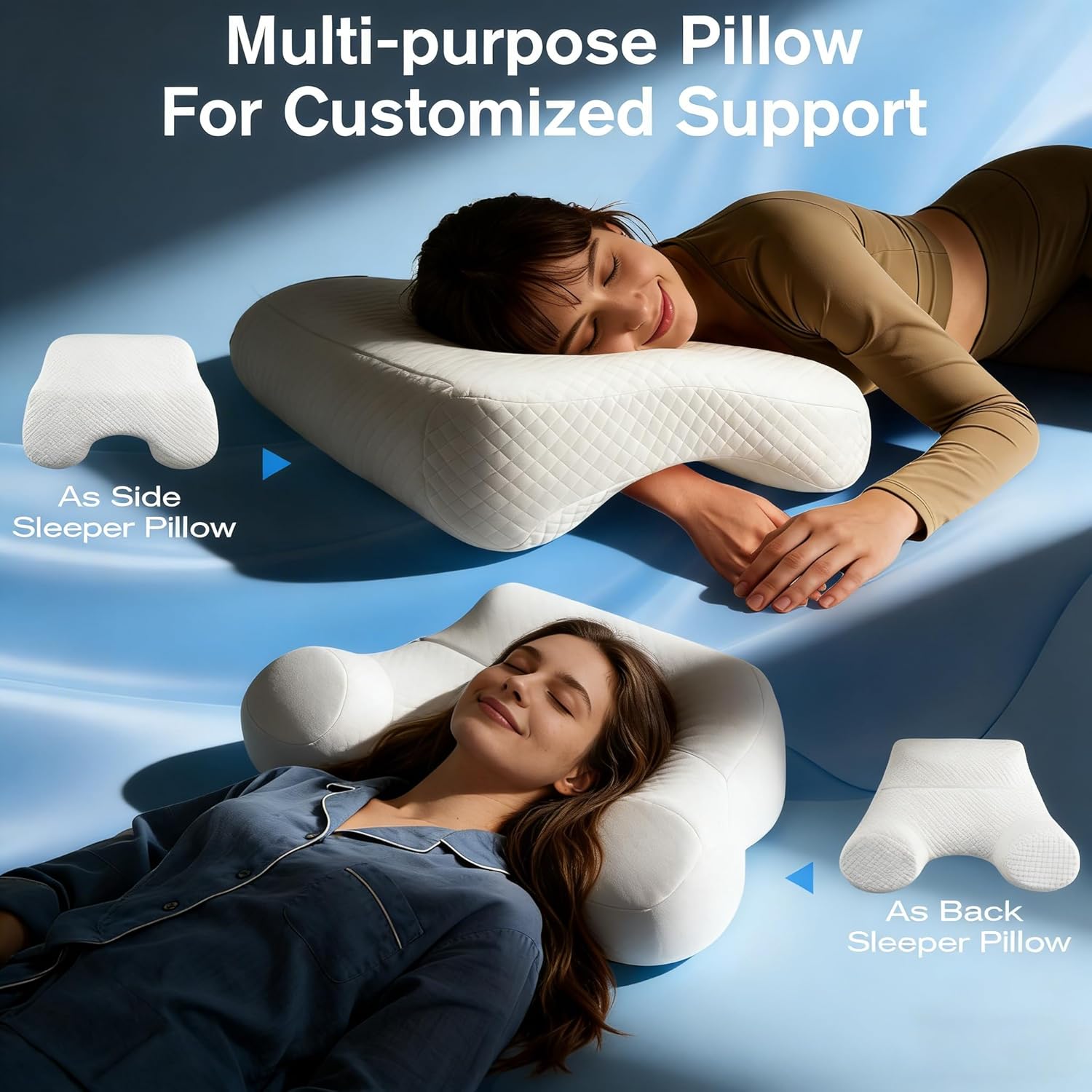Seitenschläferkissen mit 3 Armloch, 2 in 1 Ergonomisches Seitenschläferkissen, Orthopädisches Nackenstützkissen aus Memory Foam, Kissen für Seitenschläfer, Rücken- und Bauchschläfer