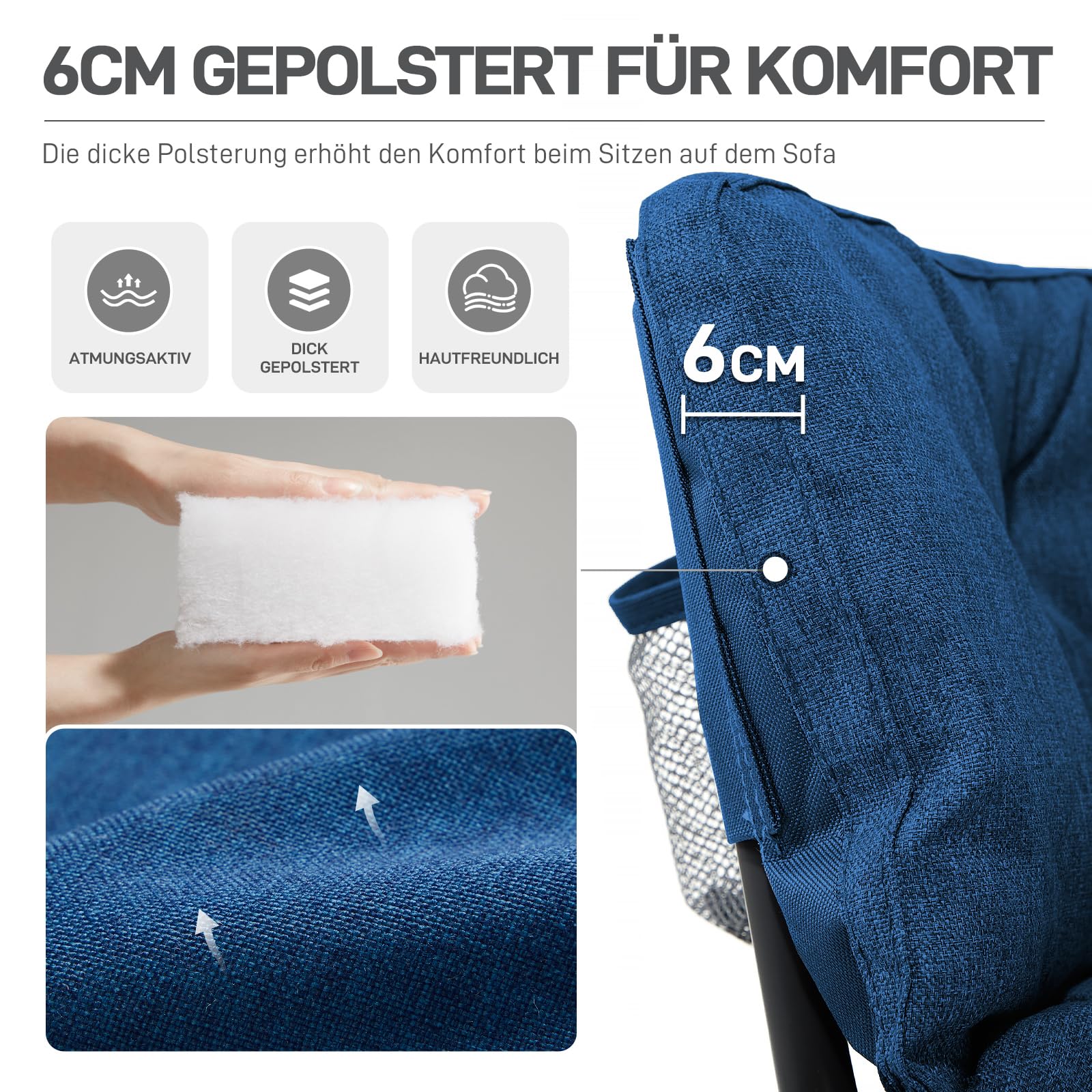 Campingstuhl Faltbar 124CM Breit Campingsofa für 2 Personen Faltsofa 320KG Belastbar, Campingcouch Dick Gepolstert Klappstuhl XXL 2 Sitzer Hohe Lehne für Outdoor Garten Balkon Indoor