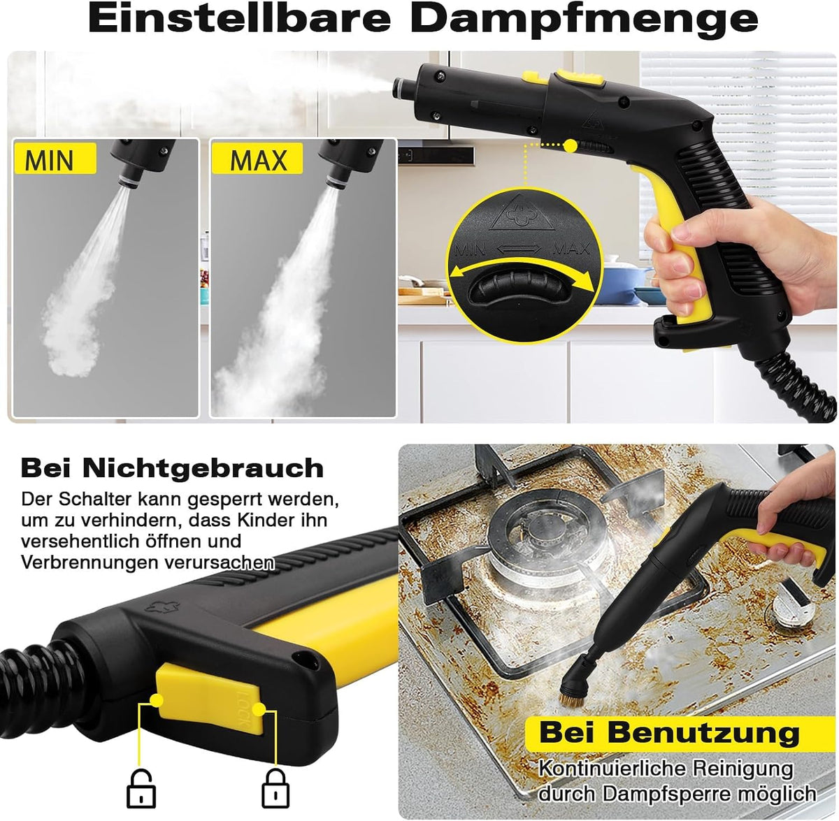 Dampfreiniger, Polstermöbelreiniger, mit 5 m extra Langem Netzkabel