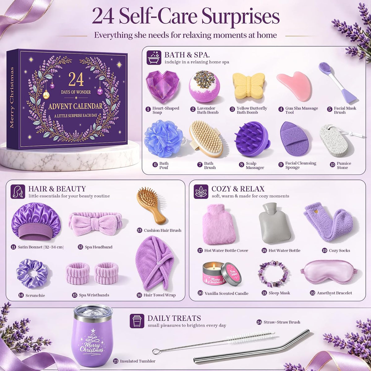 Adventskalender 2026 Frauen, 24 Tage Self Care & Wellness Adventskalender mit Beauty, Spa & Pflege Überraschungen, Weihnachtskalender für Erwachsene Damen, Weihnachts Geschenk für Frau,Freundin & Mama