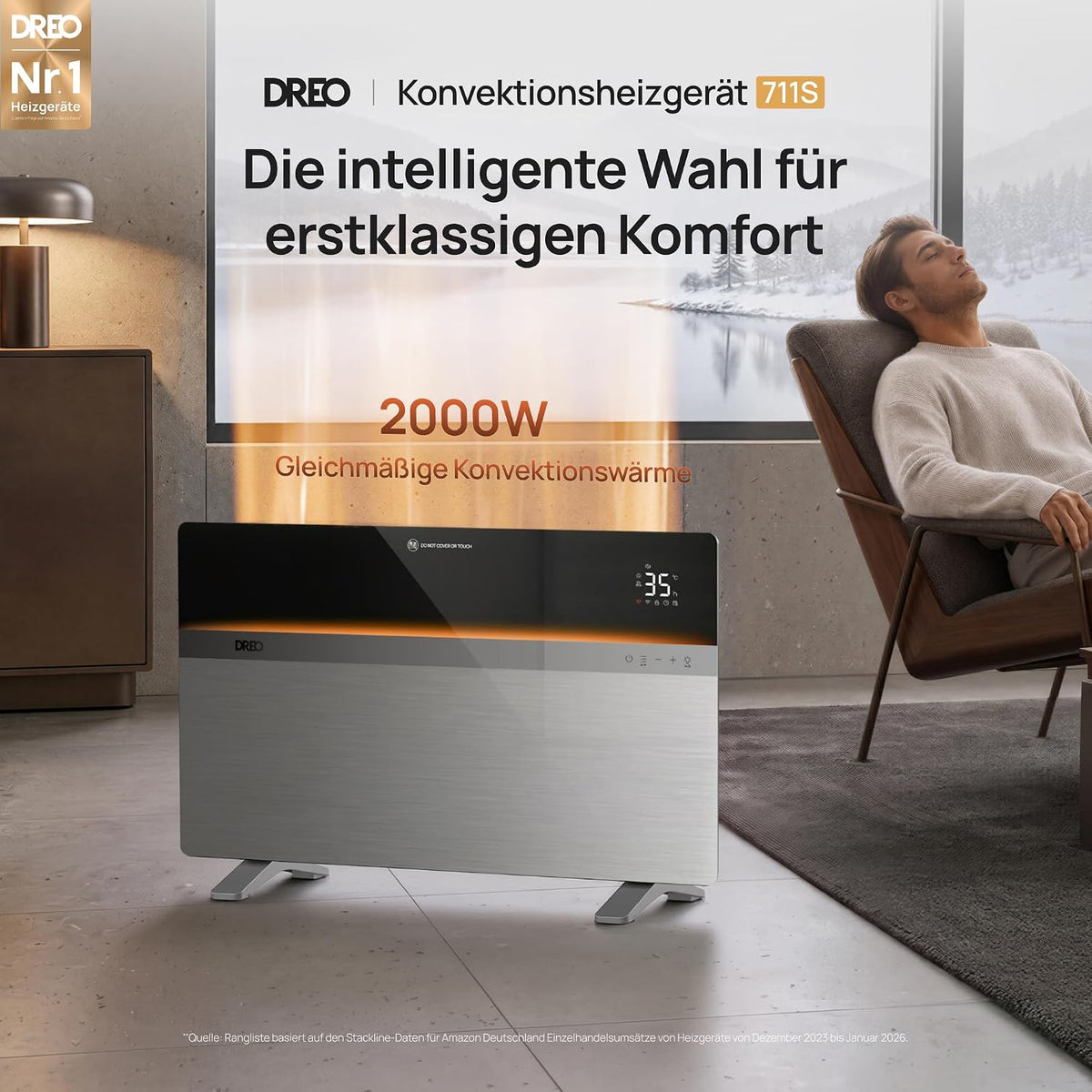 Smart Konvektorheizung, 2000W Heizlüfter für Große Räume