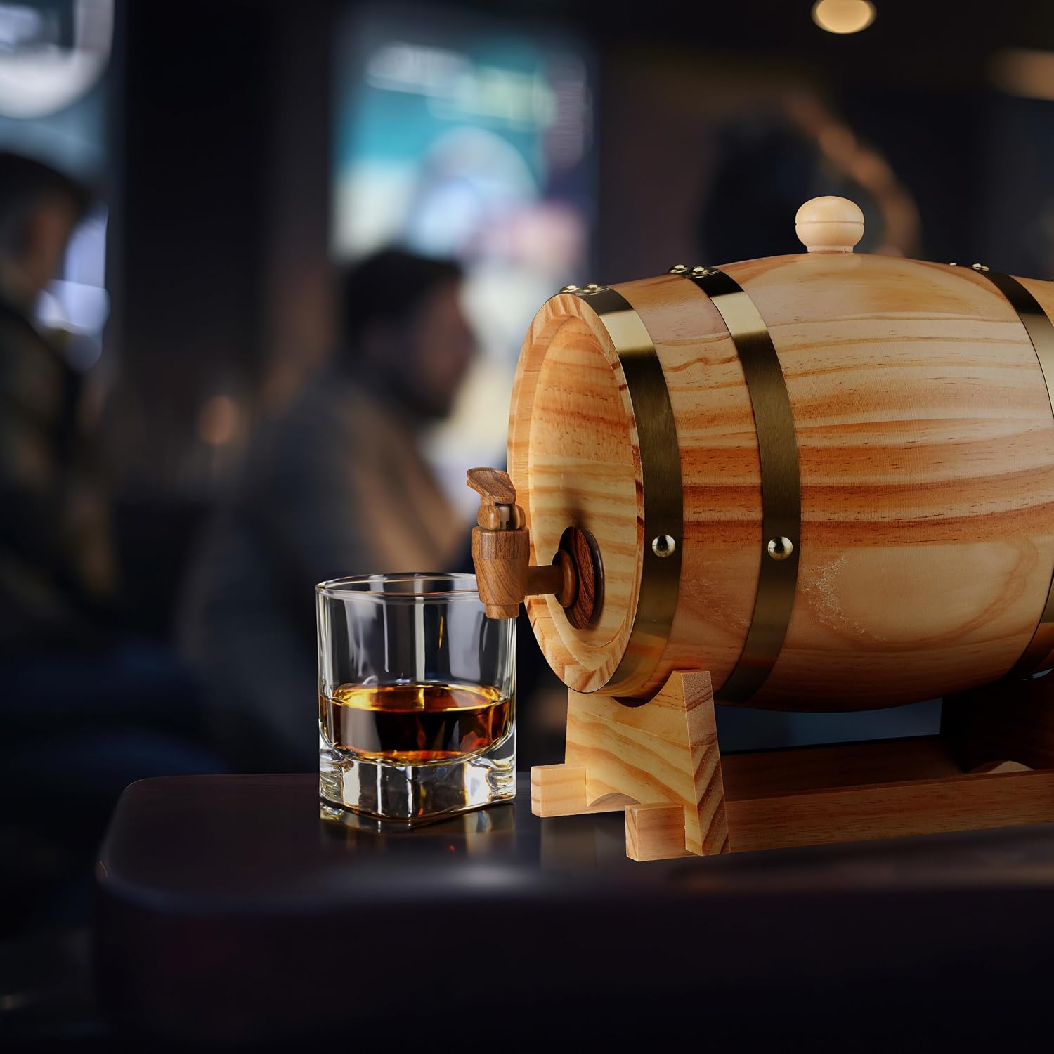 Schnapsfass, 2.2 l, Holz, Whiskyfass mit Bock & Zapfhahn, für Whisky, Wein, Spirituosen, Deko Holzfass, Natur