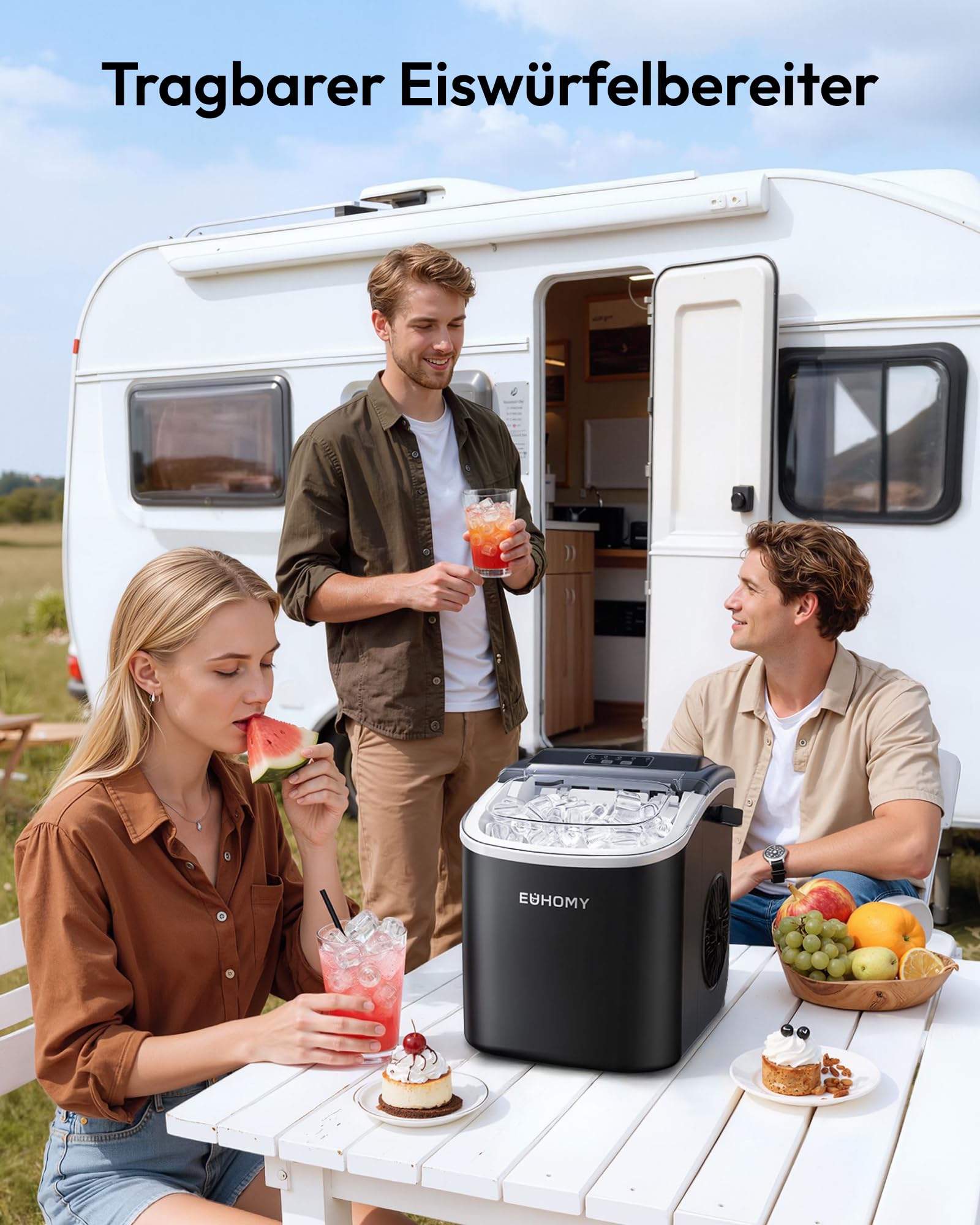 Eiswürfelmaschine Klein, 9 Eiswürfel in 6 Minuten, 12 kg/24H, Eiswürfelmaschine Edelstahl mit Tragbarem Griff, Selbstreinigender Kompakter Eiswürfelmaschinen für Zuhause/Küche/Büro/Bar