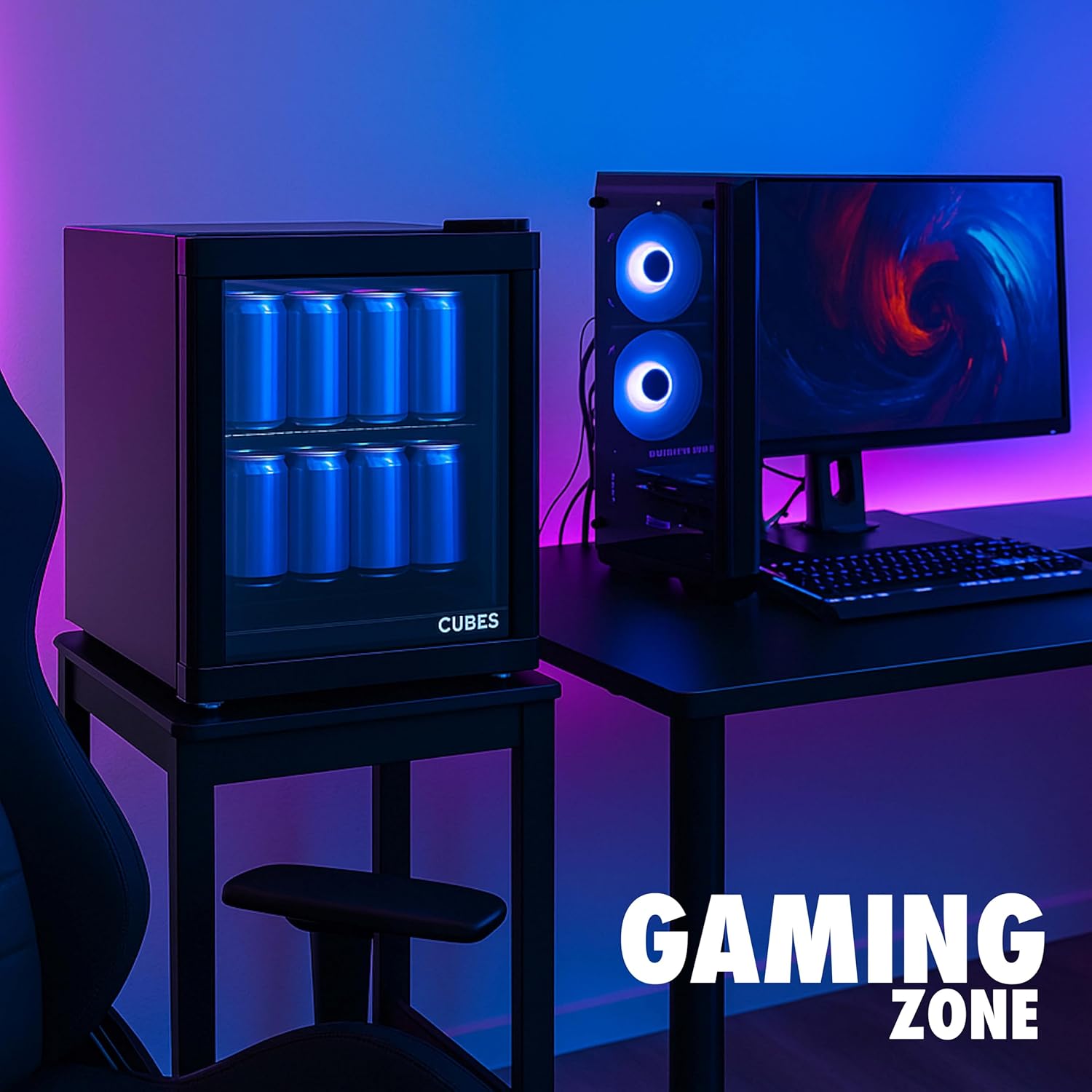 Mini-Kühlschrank, Schwarz, 48 L, Ruhig und Energieeffizient, Kompakt-Getränkekühlschrank mit Glastür, Perfekt für Büro, Gaming & Camping, Kleiner Kühlschrank Mini Kühlschrank