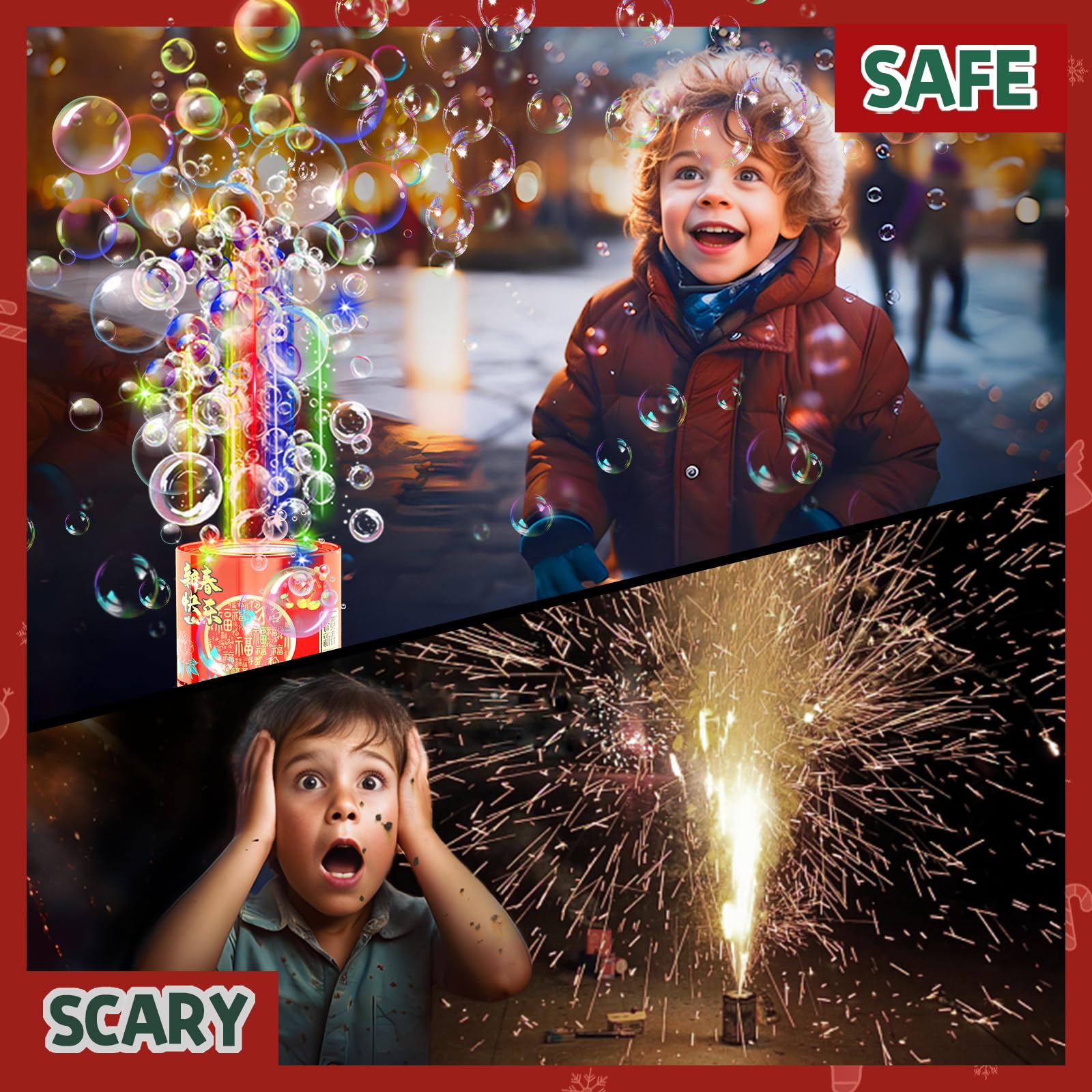 Feuerwerks Seifenblasenmaschine (13 Löcher) mit Lichtern, Luftblasen Wunderkerzen Geburtstagsdeko, Automatischer Seifenblasen Maschine für Kinder Party Hochzeit Geburtstag Chinesisches Neujahrsfest