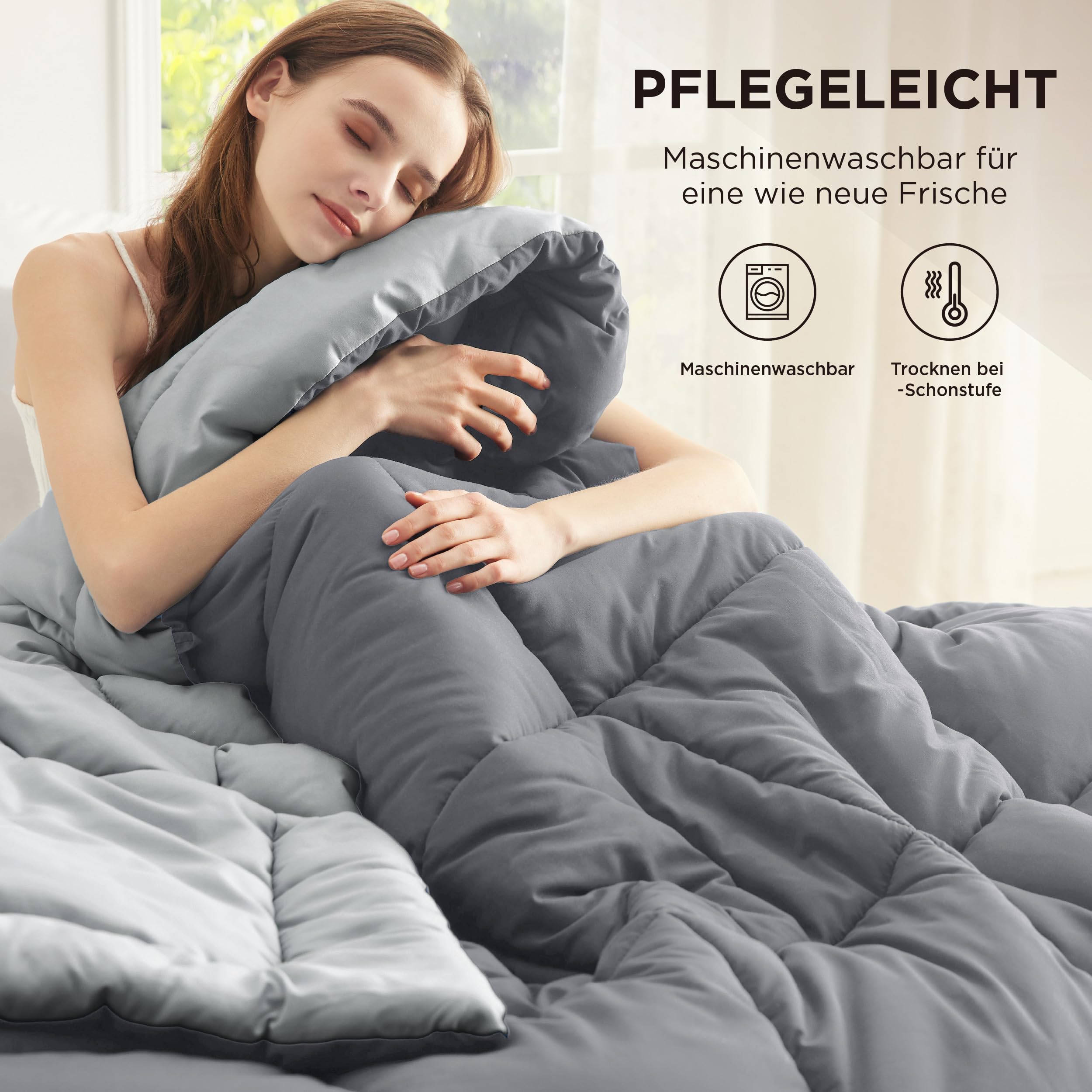 BEDSURE Bettdecke Ohne  - Bettdecke für Allergiker, Warm & Gemütlich Ganzjahresdecke 300GSM Füllung, Waschbare Duvet für 4 Jahreszeiten, Grau/Hellgrau