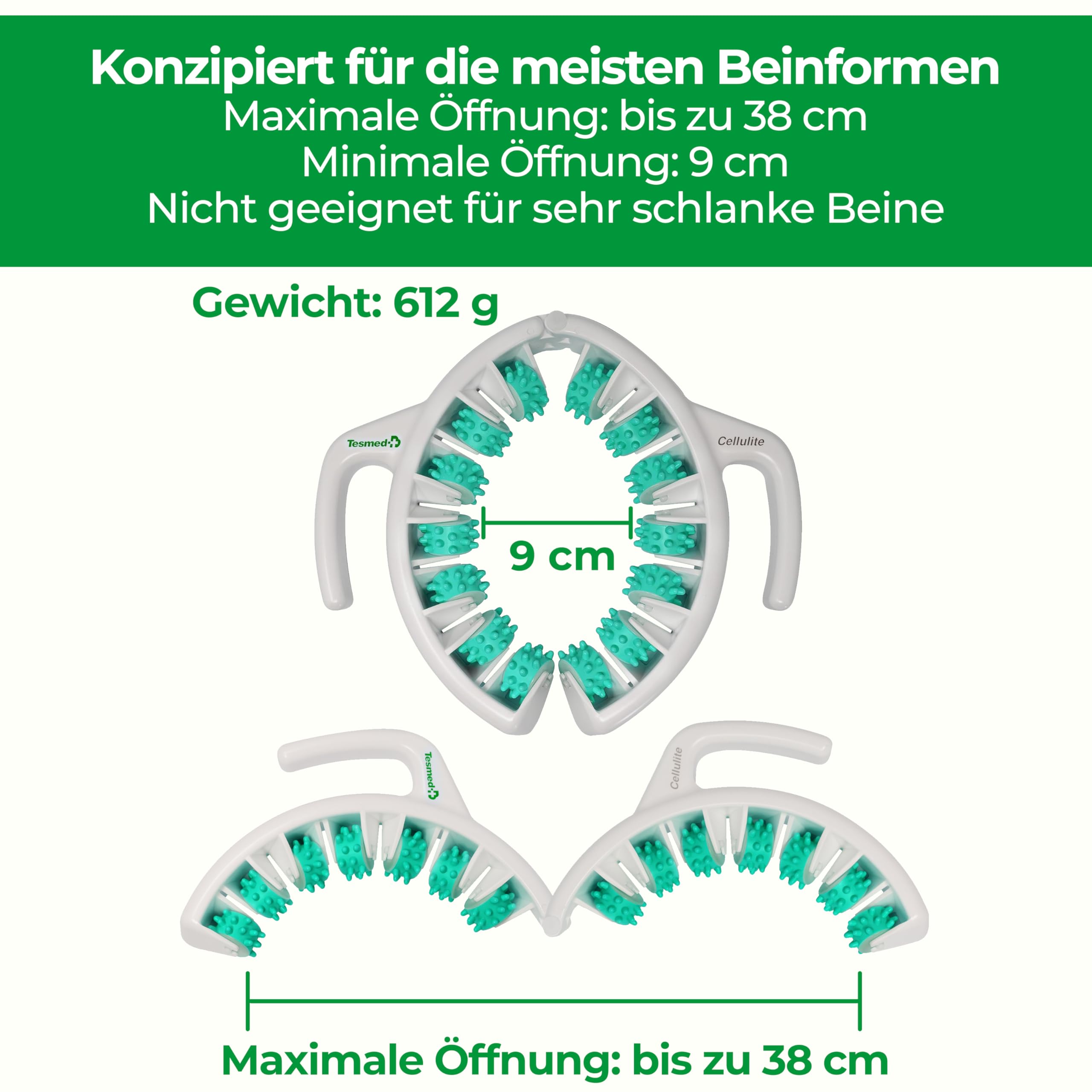 Cellulite Massagegerät Made in Italy, Anticellulite-Gerät mit konvergenten und divergenten Rollen zum Heben, Anziehen und Glätten der Haut, Grün