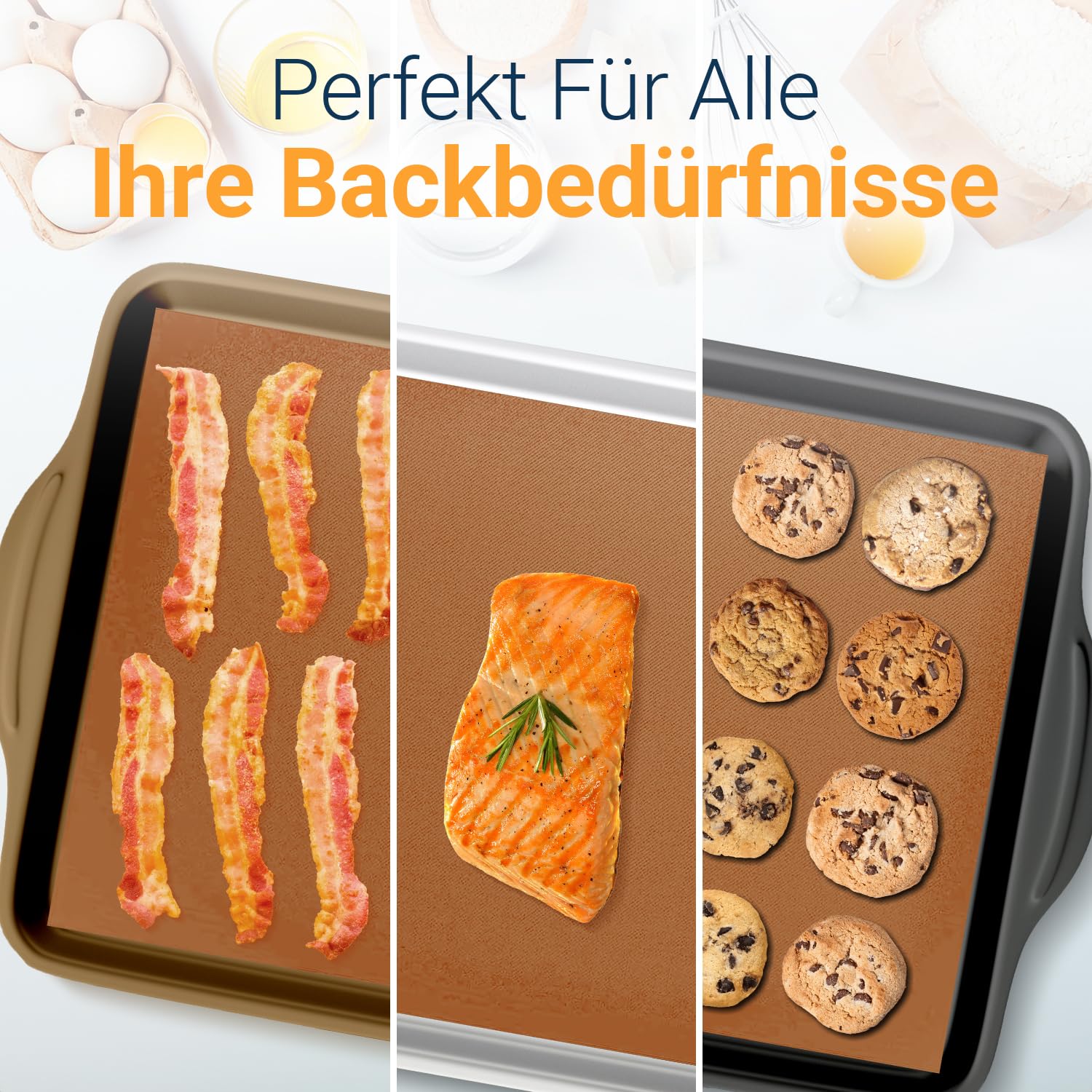 Dauerbackfolie für Backofen und Grill, Backpapier wiederverwendbar geeignet für Elektro- und Gasbackofen, antihaftbeschichtet, für den Backofenboden, BPA- und PFOA-frei (3er Pack)