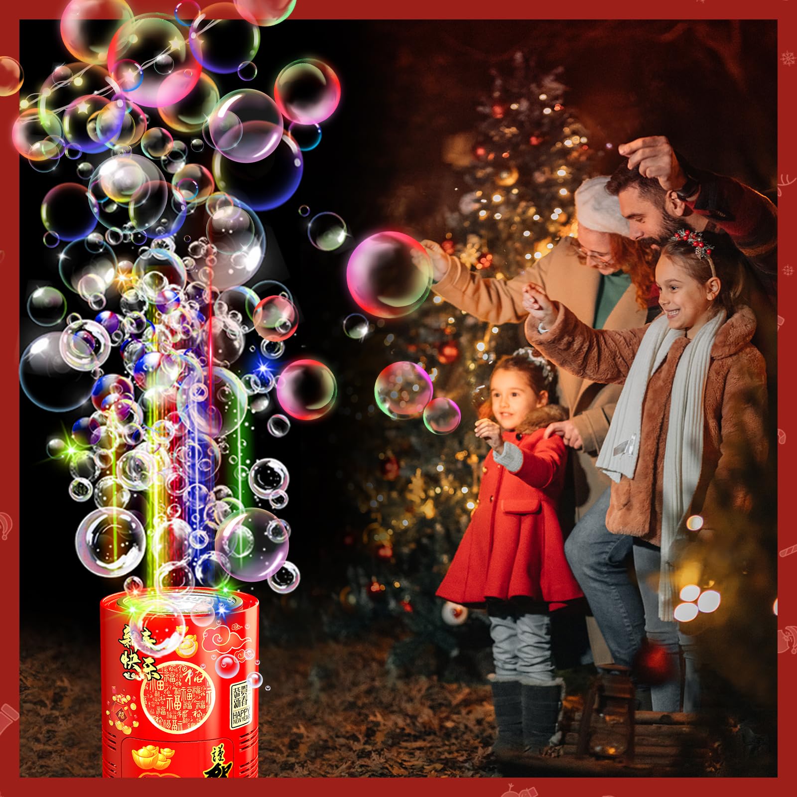 Feuerwerks Seifenblasenmaschine (13 Löcher) mit Lichtern, Luftblasen Wunderkerzen Geburtstagsdeko, Automatischer Seifenblasen Maschine für Kinder Party Hochzeit Geburtstag Chinesisches Neujahrsfest