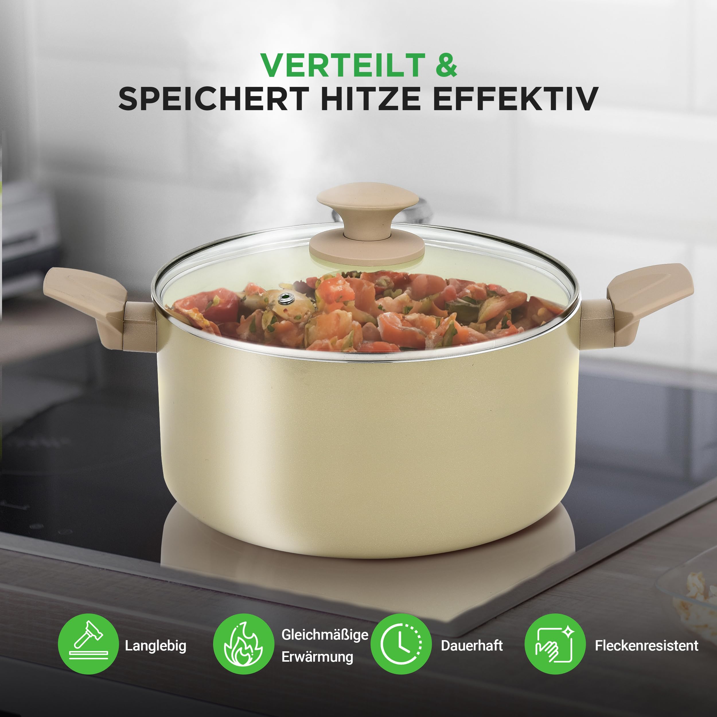 Topfset & Pfannenset - 54-teiliges Non-Stick-Kochgeschirr - Enthält Küchenutensilien, Backschale, Messer / Für Induktion, Gas & Elektrisch / Gesundes & Fettfreies Kochen