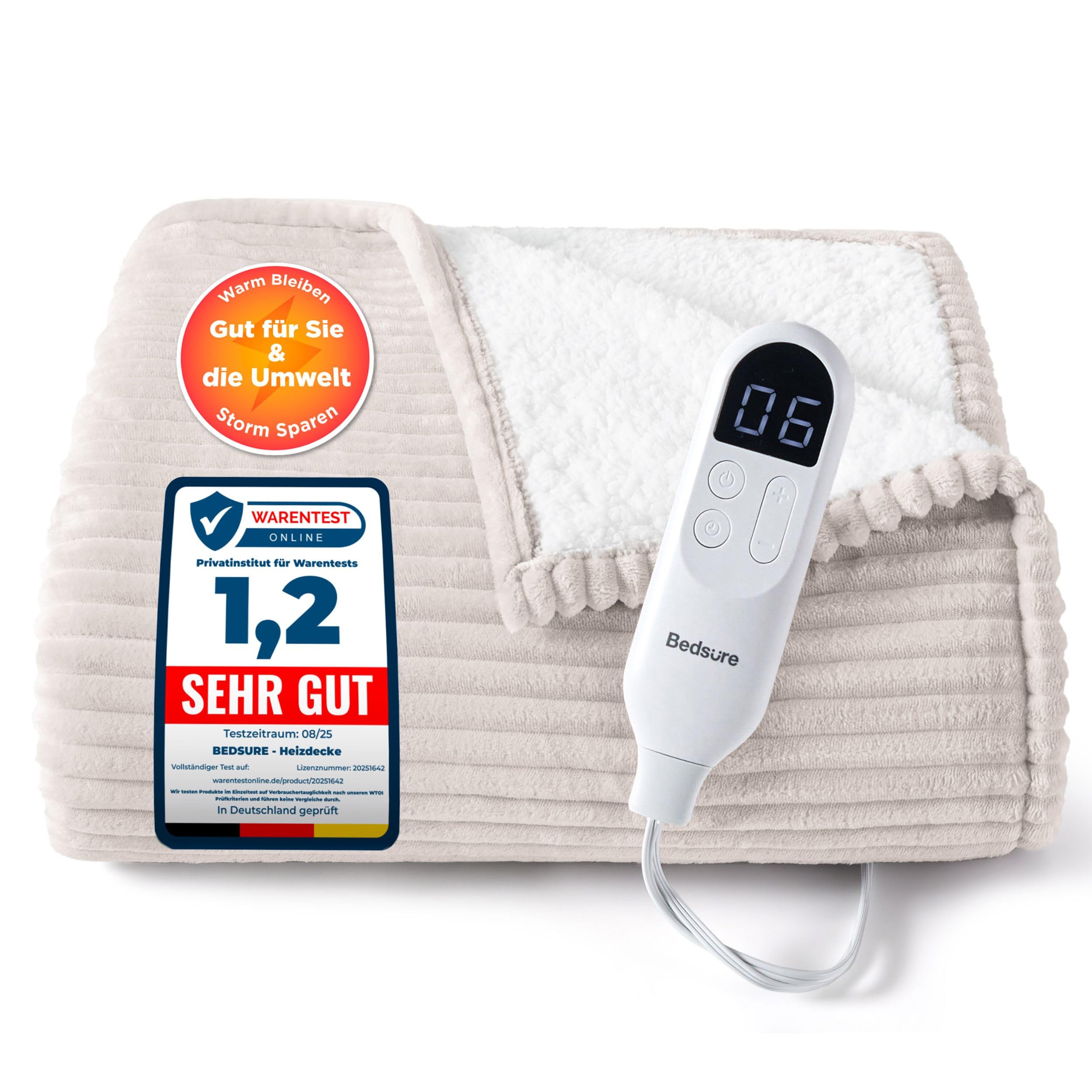 Elektrische Decke mit automatischem Abschalten - Wärmedecke mit 6 Wärmeeinstellungen und 10-Stunden-Timer, bis zu 8 Stunden Überhitzungsschutz, elektrische Kuscheldecke für Zuhause und Büro, 130 x 180 cm