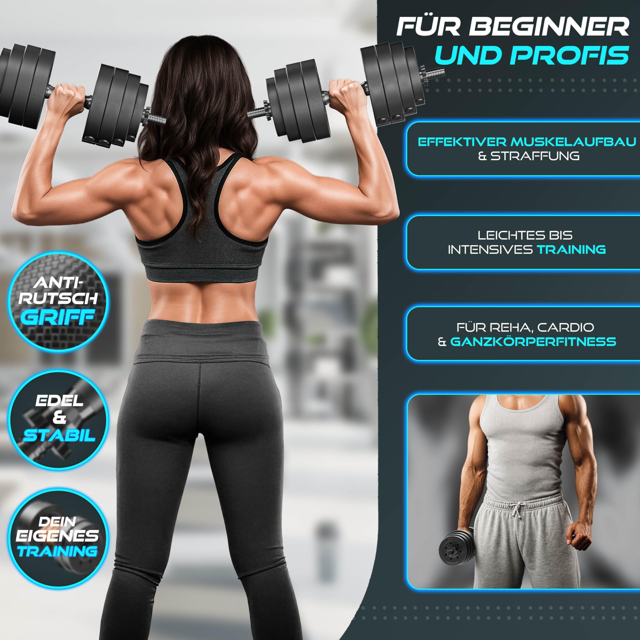 2er Hanteln Set verstellbar 20 kg | Hantelset mit 2 Kurzhanteln | Hantel mit Gewichten & 4 Sternverschlüsse | Fitness Kurzhantel für Muskelaufbau, Workout & Zuhause