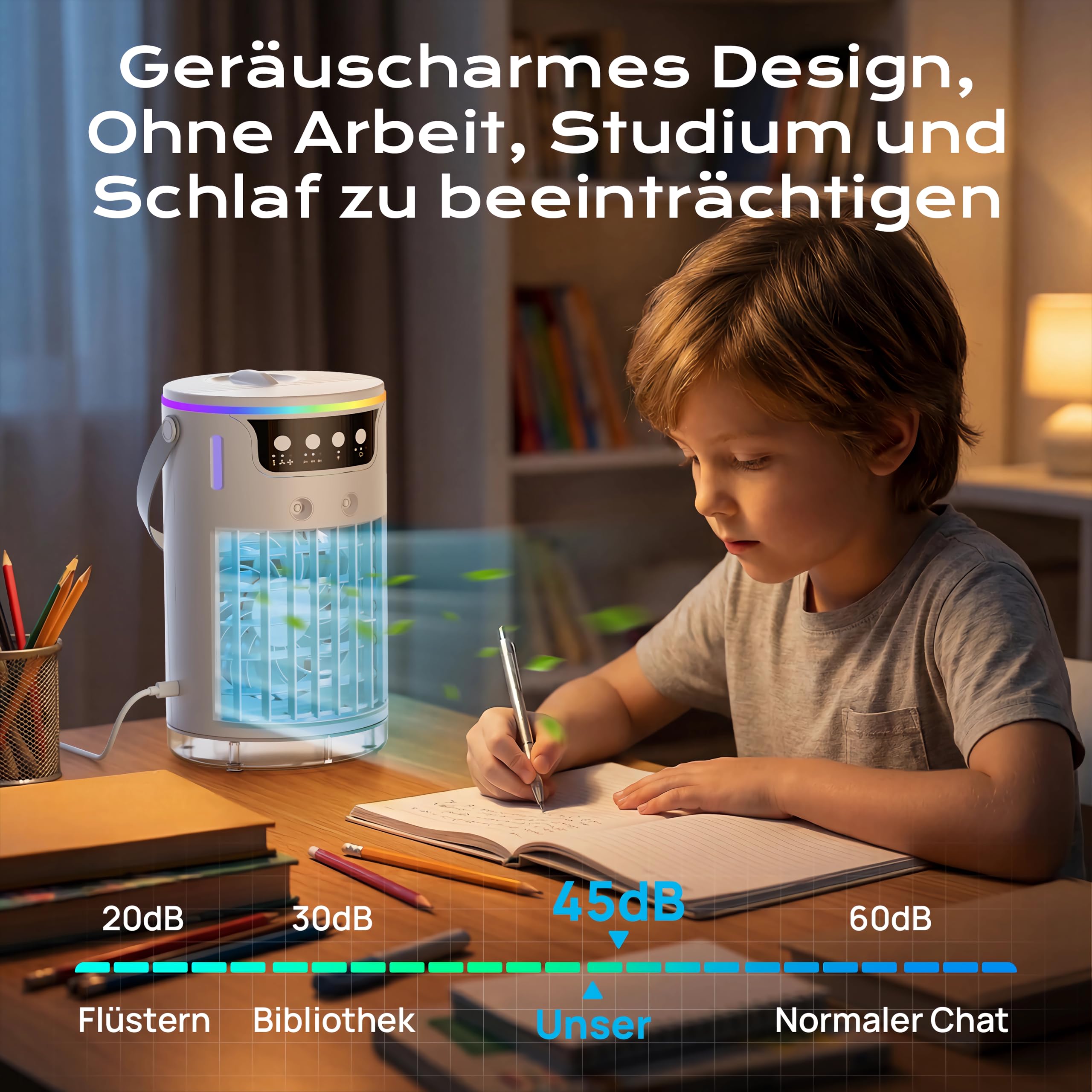 Mini klimaanlage, 1200ml Mobile Klimaanlage mit 3 Geschwindigkeiten & 2-4-8H Timer, Klimaanlage mobil für Schlafzimmer Büro Schreibtisch
