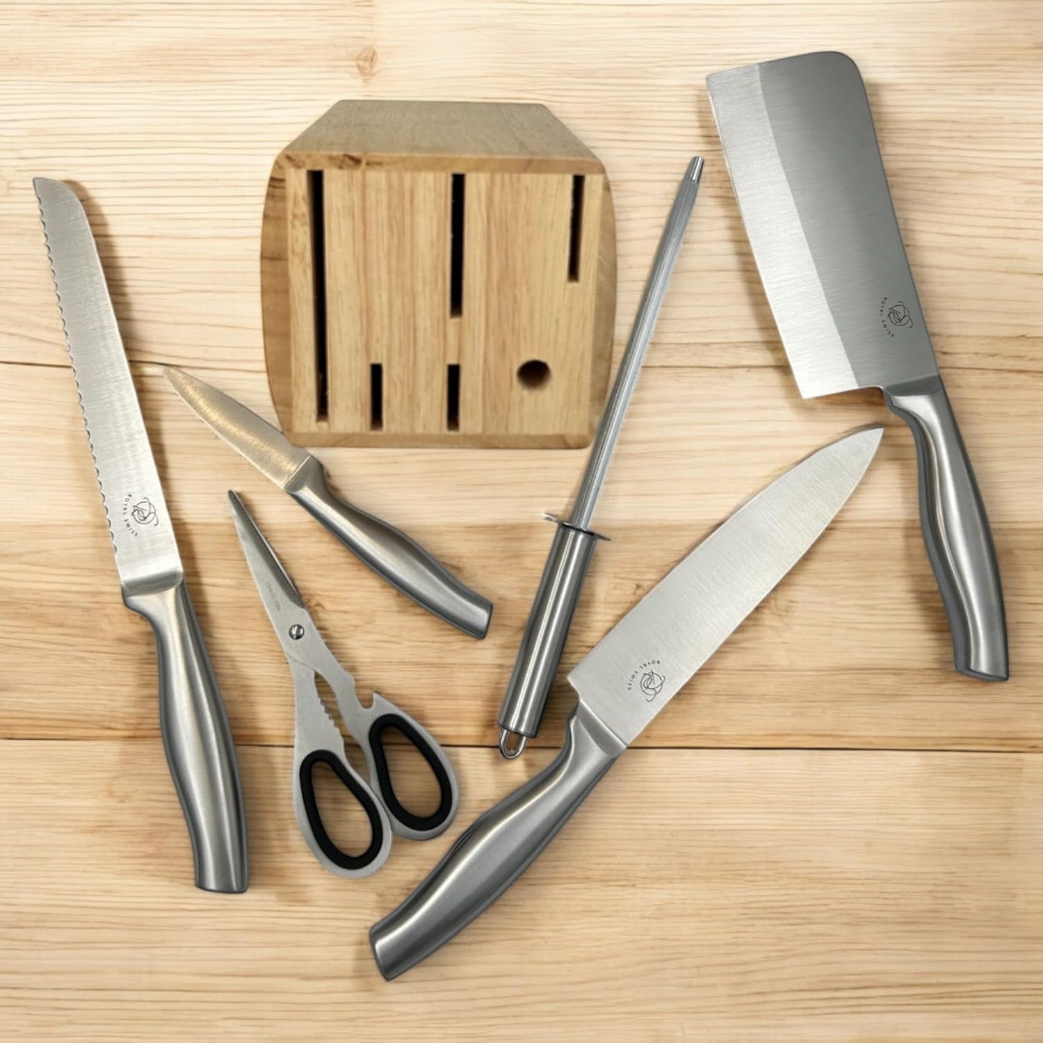 Professionelles Messer, Messerhalter Holz, 6-teiliges Set Küchenmesser-Set, Küchenmesser-Set, Edelstahl, Kochmesserhalter mit Punktmesser