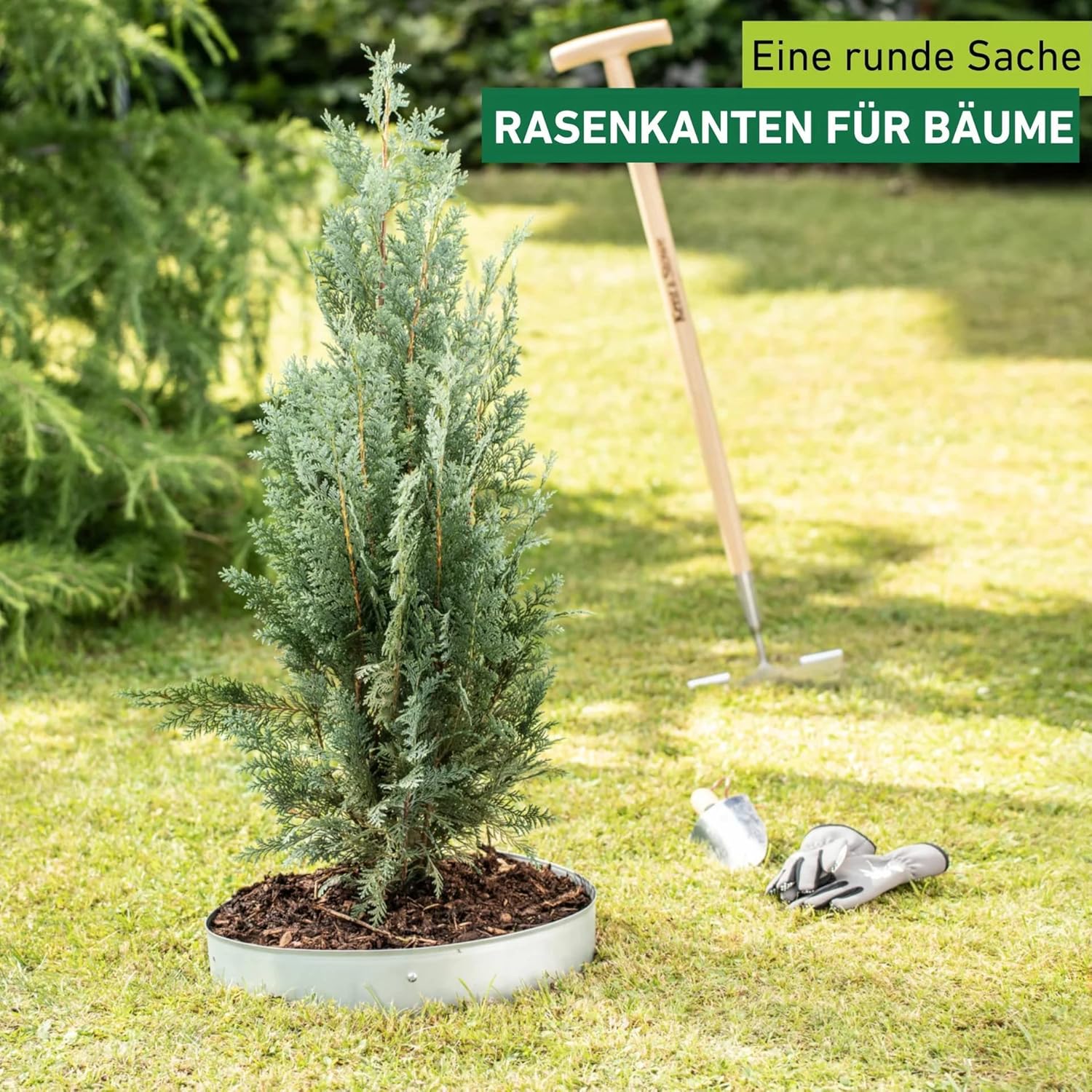 Rasenkanten Baumring-Set variabel, Raseneinfassung, Beeteinfassung, Beetbegrenzung, Mähkante, Rasen-Abgrenzung, DREI Größen formbar: Ø 35/53/70 cm, verzinkt