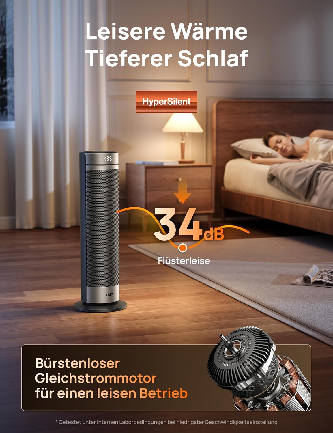 Heizlüfter, 2000W Leiser Elektrischer Heizstrahler fürs Schlafzimmer mit Fernbedienung, 12h Timer, 70° Oszillation, 5 Modi, PTC Keramik mit Thermostat, Heizung für Große Räume, Büro
