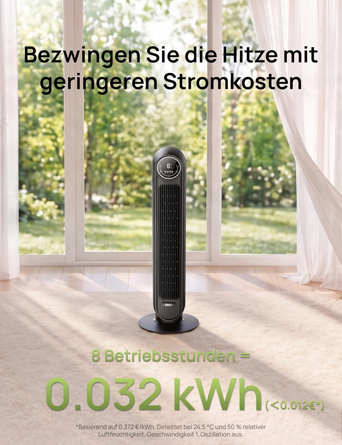 Leiser Turmventilator, 10 m Wurfweite 8 Geschwindigstufen 4 Modi 8 Std. Timer 90° oszillierende Ventilator mit Kühlung Fernbedienung für Schlafzimmer,Turmventilator 307, Schwarz