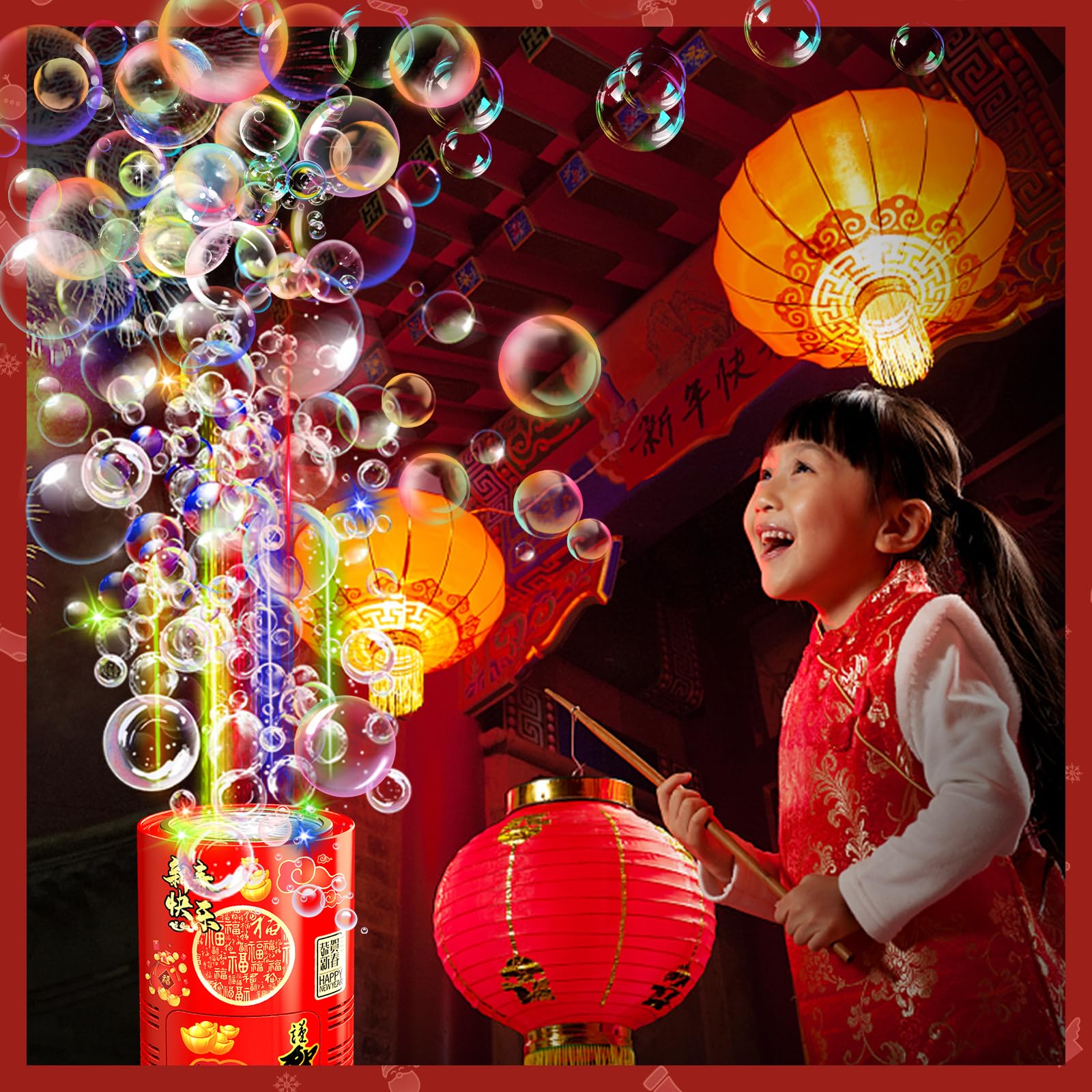 Feuerwerks Seifenblasenmaschine (13 Löcher) mit Lichtern, Luftblasen Wunderkerzen Geburtstagsdeko, Automatischer Seifenblasen Maschine für Kinder Party Hochzeit Geburtstag Chinesisches Neujahrsfest