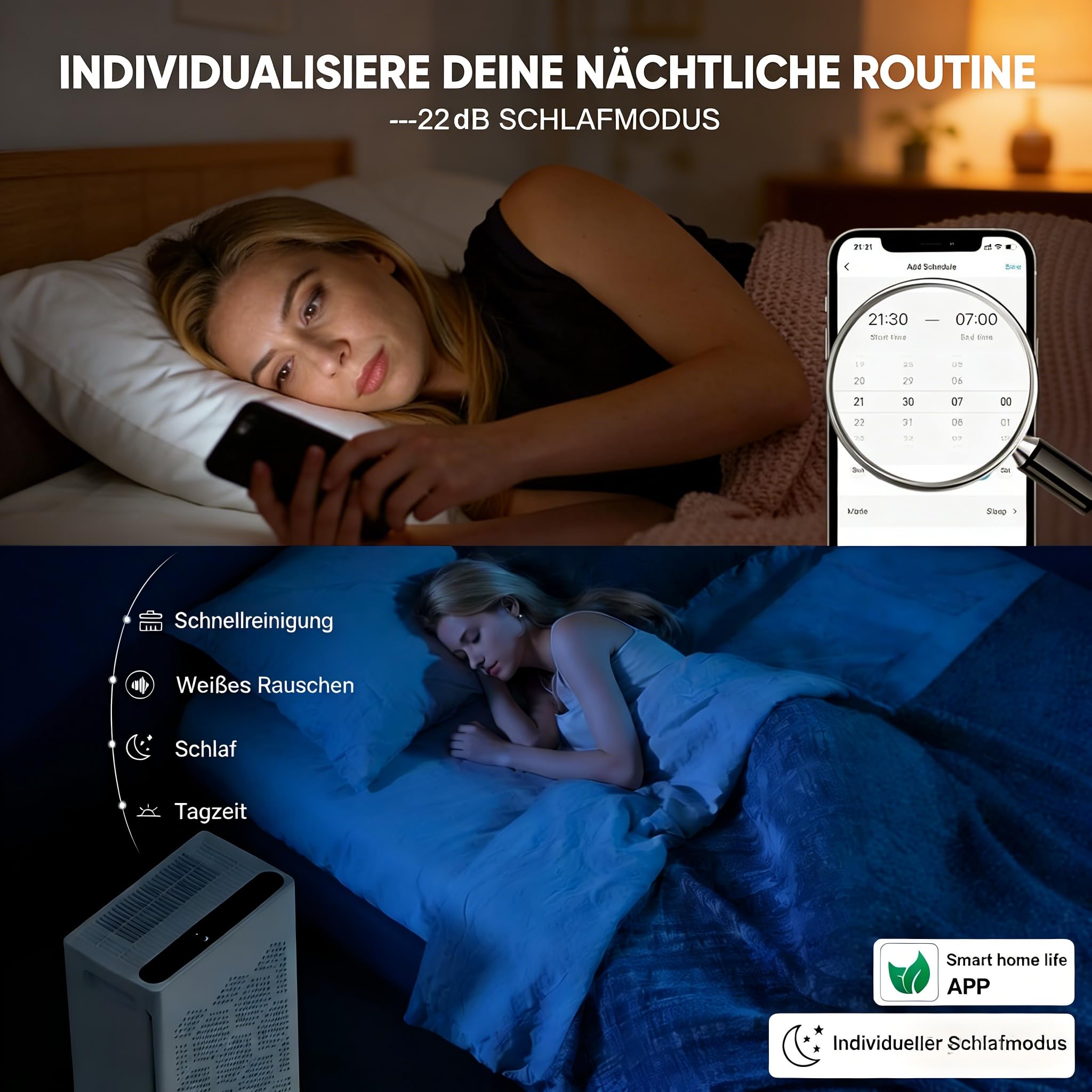 Luftreiniger Allergiker für Wohnung, HEPA H14 Filter mit waschbarem Vorfilter gegen Zigarettenrauch, Schimmel und Gerüche, CADR 300m³/h, App- und Alexa-Steuerung