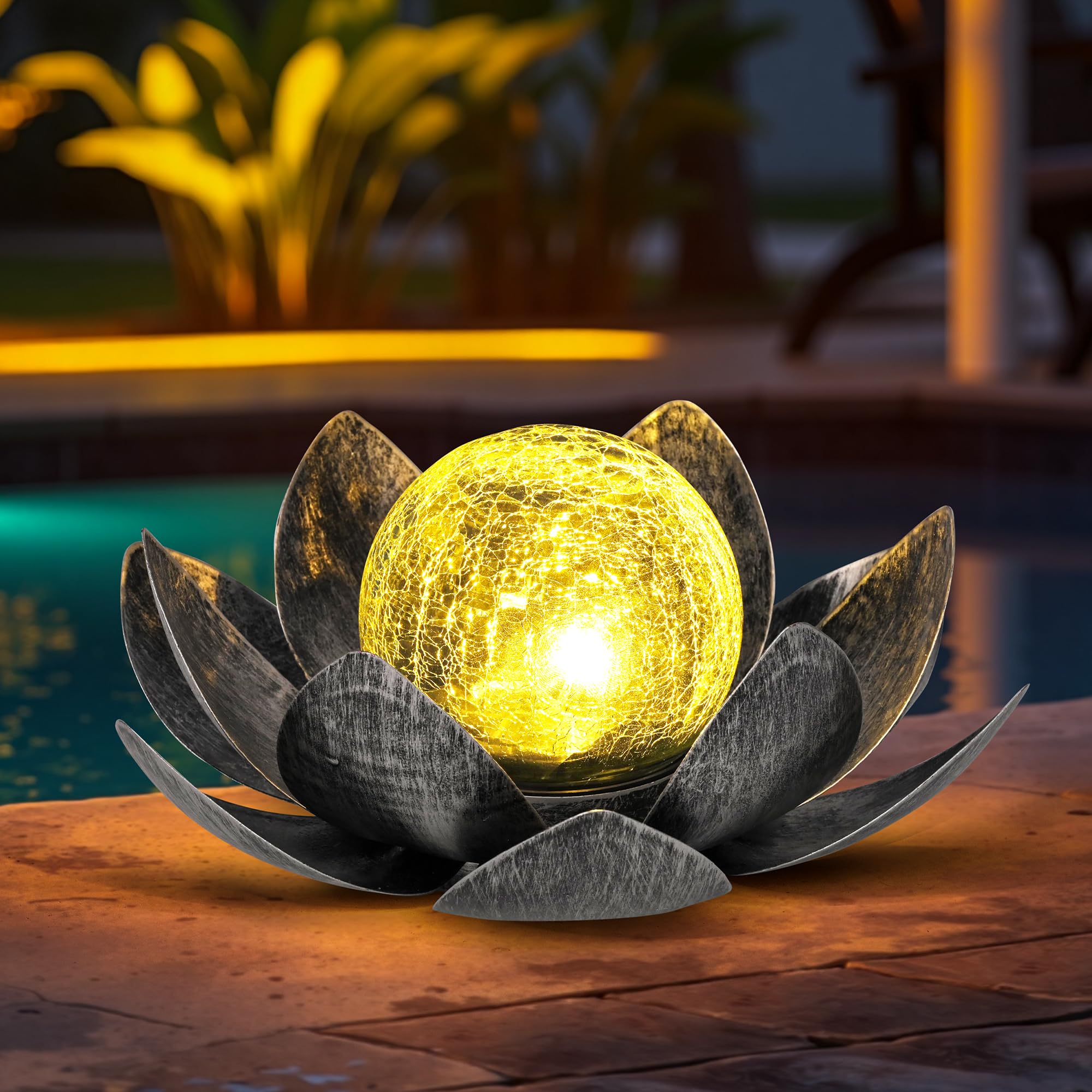 Solarlampen für Außen, Lotus Garten Deko Licht, LED Solarleuchten für Aussen, Wasserdicht Gartenleuchten Solar, Metal, für Terrasse, Garten, Gras, Balkon