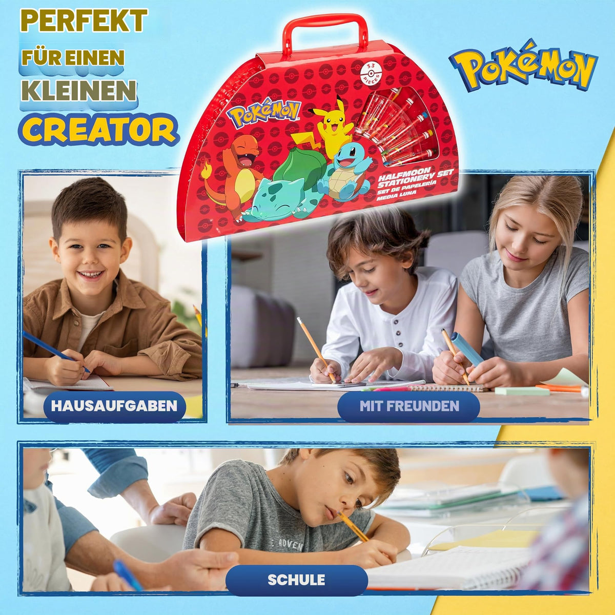Pokemon Malkoffer Kinder Bastelset Malen Set mit Wasserfarben Filzstifte Buntstifte Wachsmalstifte Pikachu Geschenke für Kinder