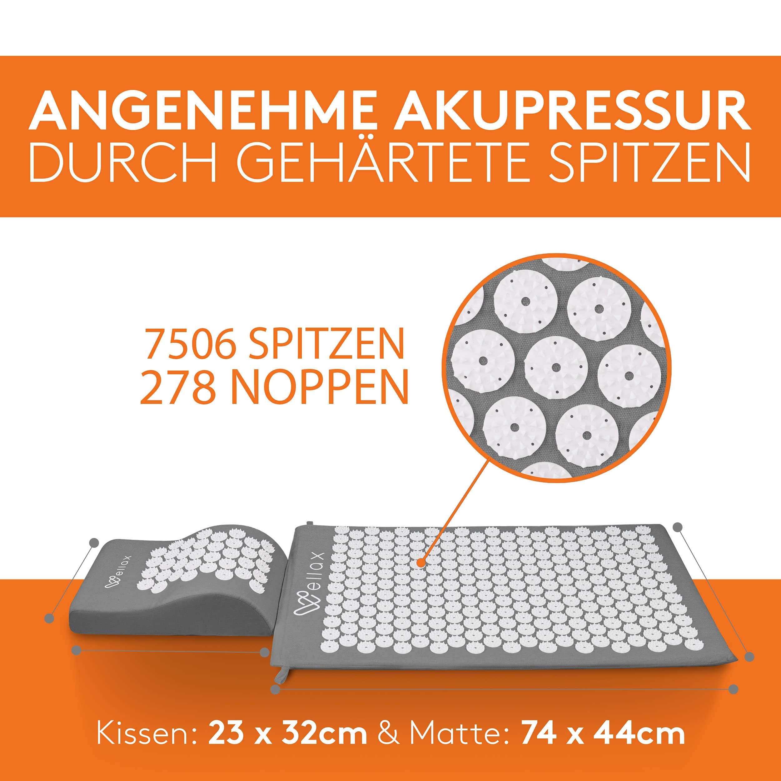 Akupressurmatte mit Kissen - Gefüllt mit 100% Kokosfasern - Löst Verspannungen & fördert Durchblutung - Massage Matte mit Akupressurkissen - Ausgezeichnet von Vergleich.org