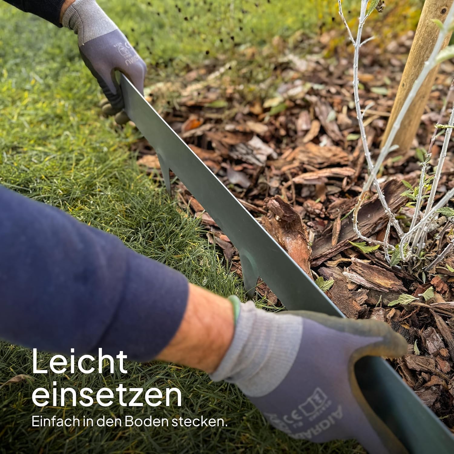 Flexible Rasenkante aus Metall - Garten Metall Beeteinfassung - Beetbegrenzung Einfach einschlagen, 1 Paar Montagehandschuhe inklusive