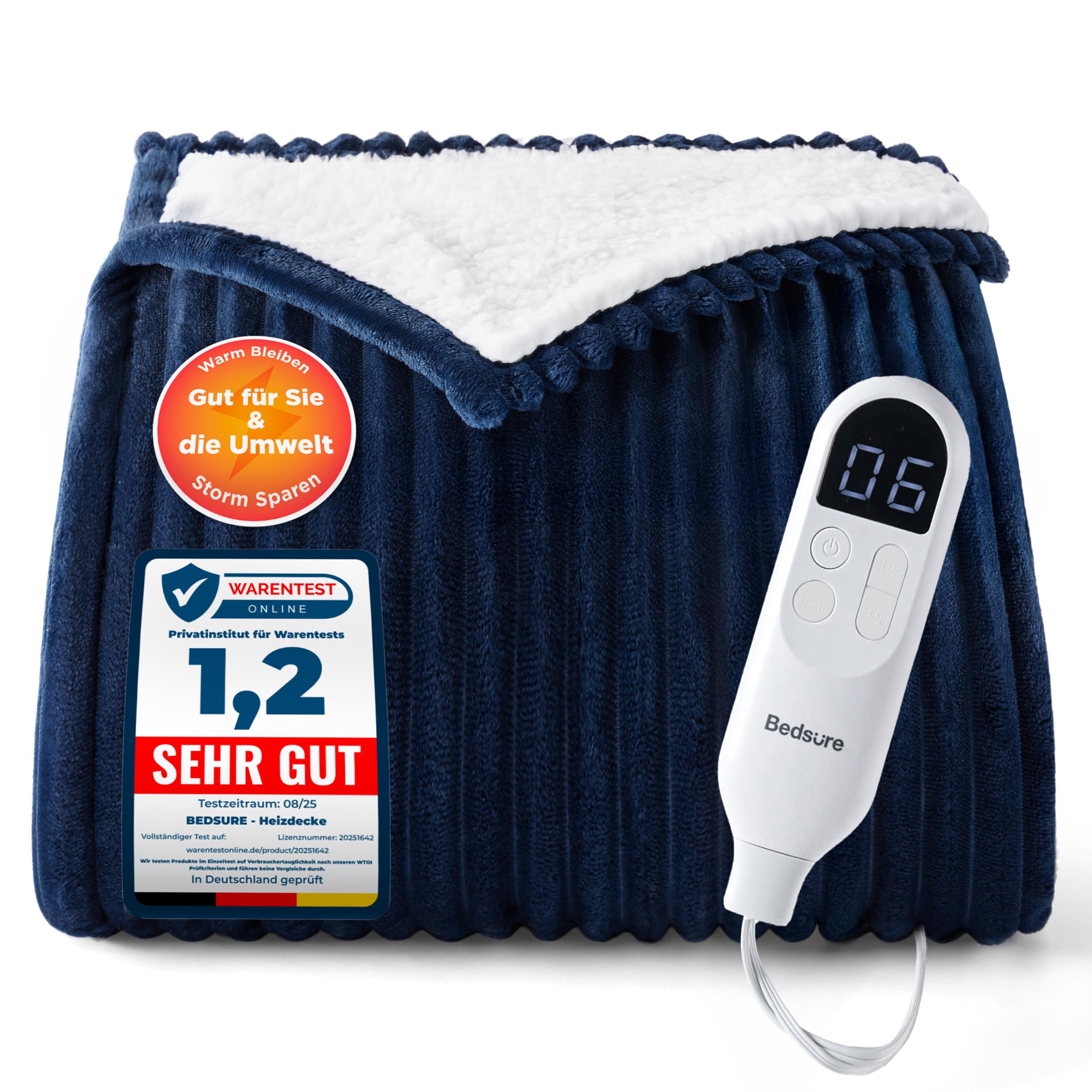 Elektrische Decke mit automatischem Abschalten - Wärmedecke mit 6 Wärmeeinstellungen und 10-Stunden-Timer, bis zu 8 Stunden Überhitzungsschutz, elektrische Kuscheldecke für Zuhause und Büro, 130 x 180 cm
