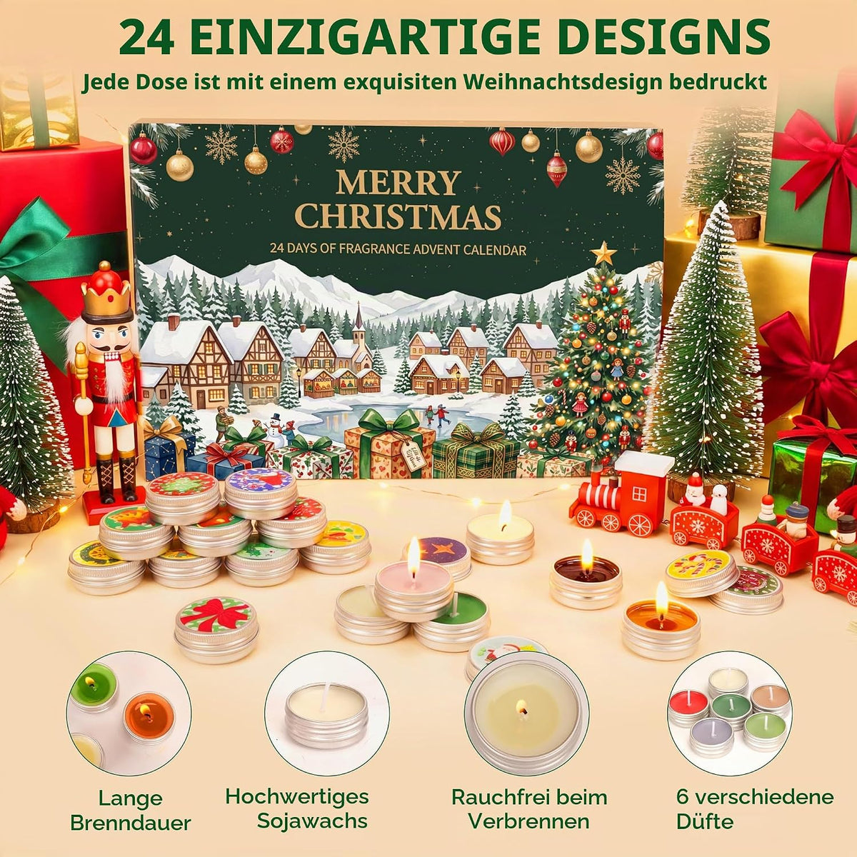 Adventskalender 2026, Duftkerzen Adventskalender Kerzen 2026, Weihnachtskalender Scented Candles 24 Tage Countdown Teelichter Geschenke für Frauen Mama