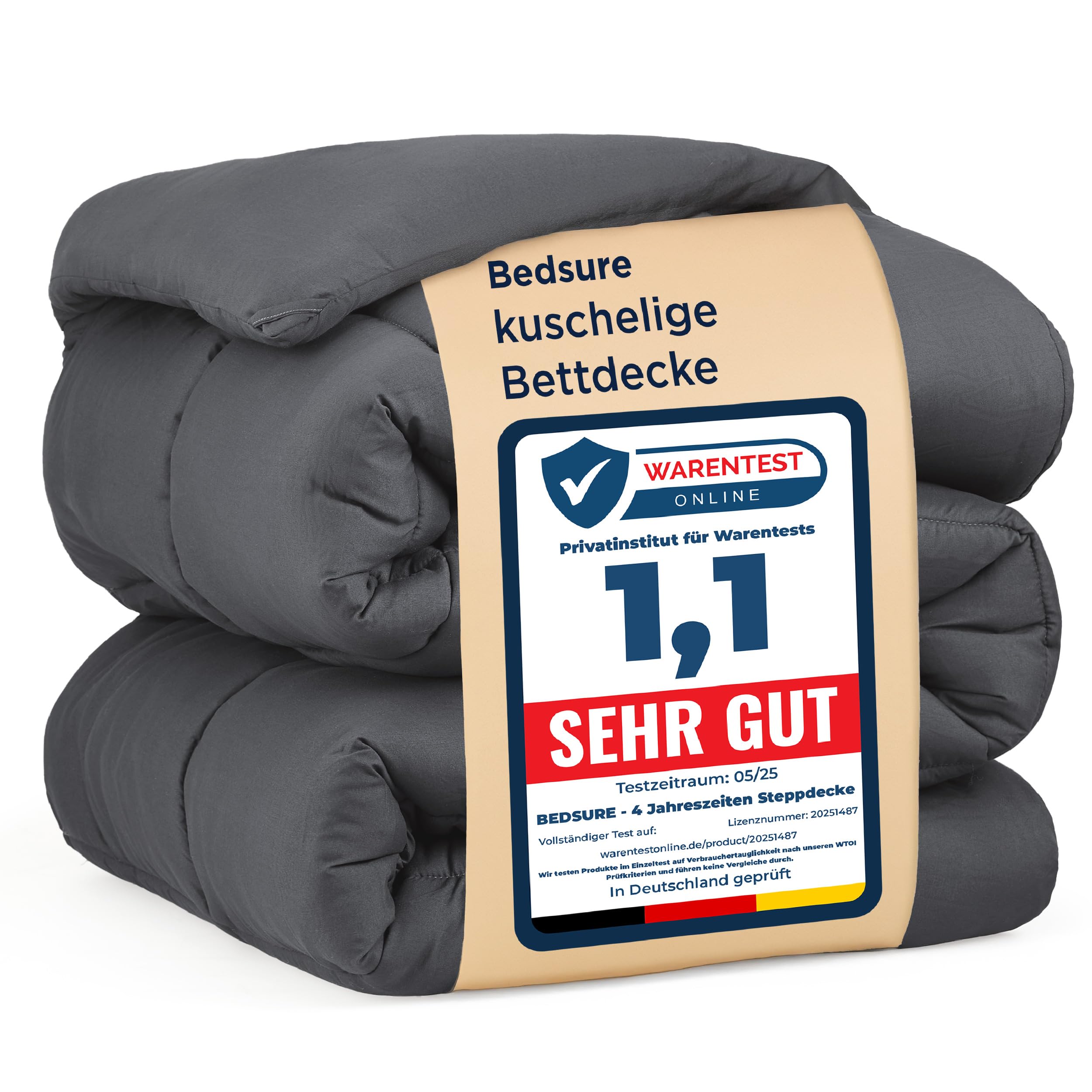BEDSURE Bettdecke Ohne  - Bettdecke für Allergiker, Warm & Gemütlich Ganzjahresdecke 300GSM Füllung, Waschbare Duvet für 4 Jahreszeiten, Grau/Hellgrau
