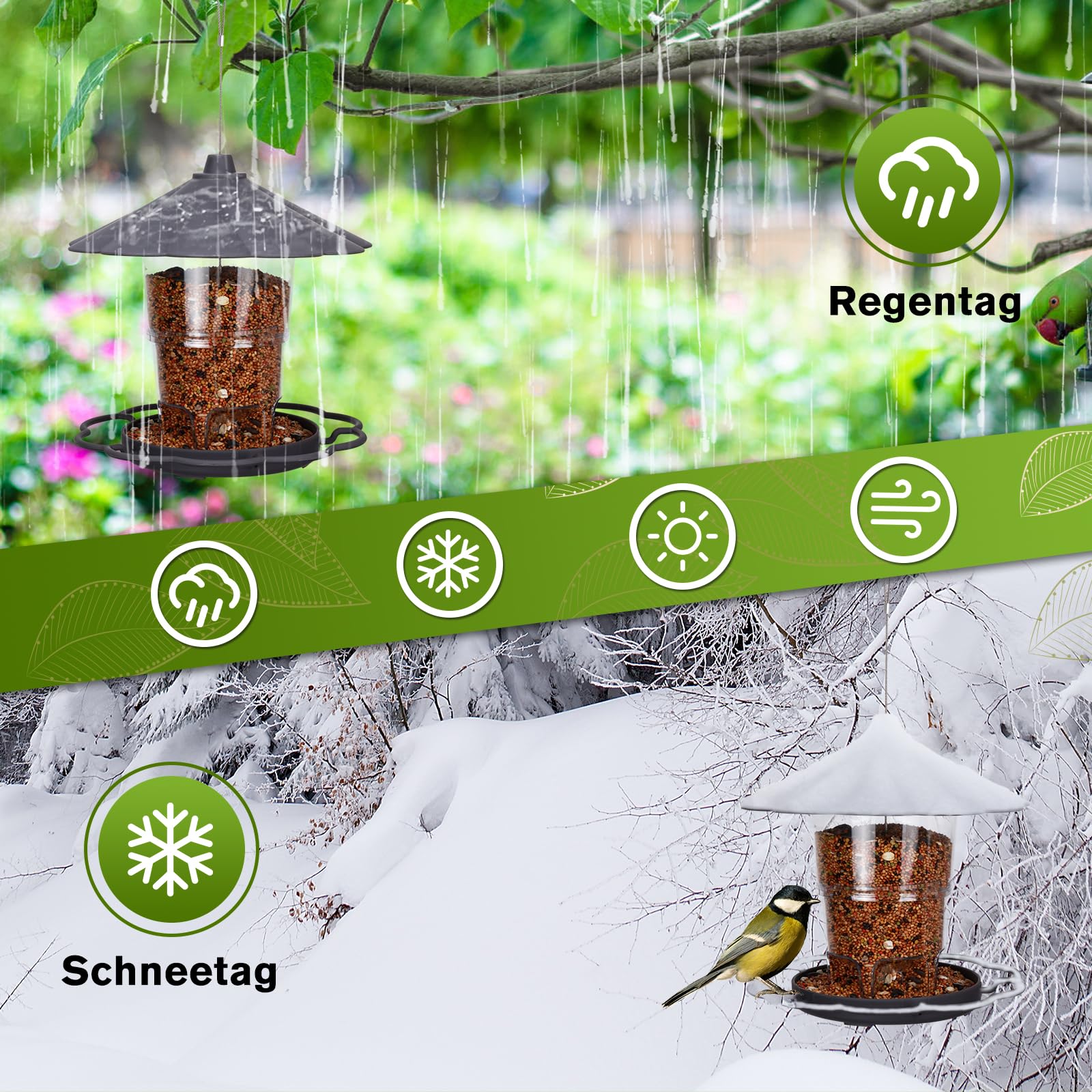 Hängendes Vogelhäuschen, 820 ml Faltbarer Hängevogelhäuschen, Vogelhäuschen zum aufhängen, Wetterfest, Plastikfütterungshaus für Vögel, Geeignet für Balkon, Garten