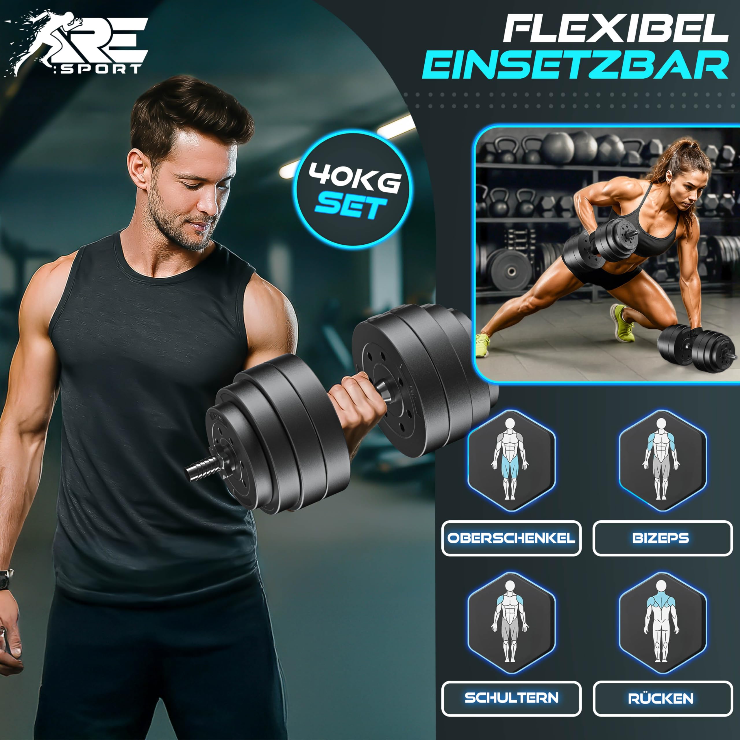 2er Hanteln Set verstellbar 20 kg | Hantelset mit 2 Kurzhanteln | Hantel mit Gewichten & 4 Sternverschlüsse | Fitness Kurzhantel für Muskelaufbau, Workout & Zuhause