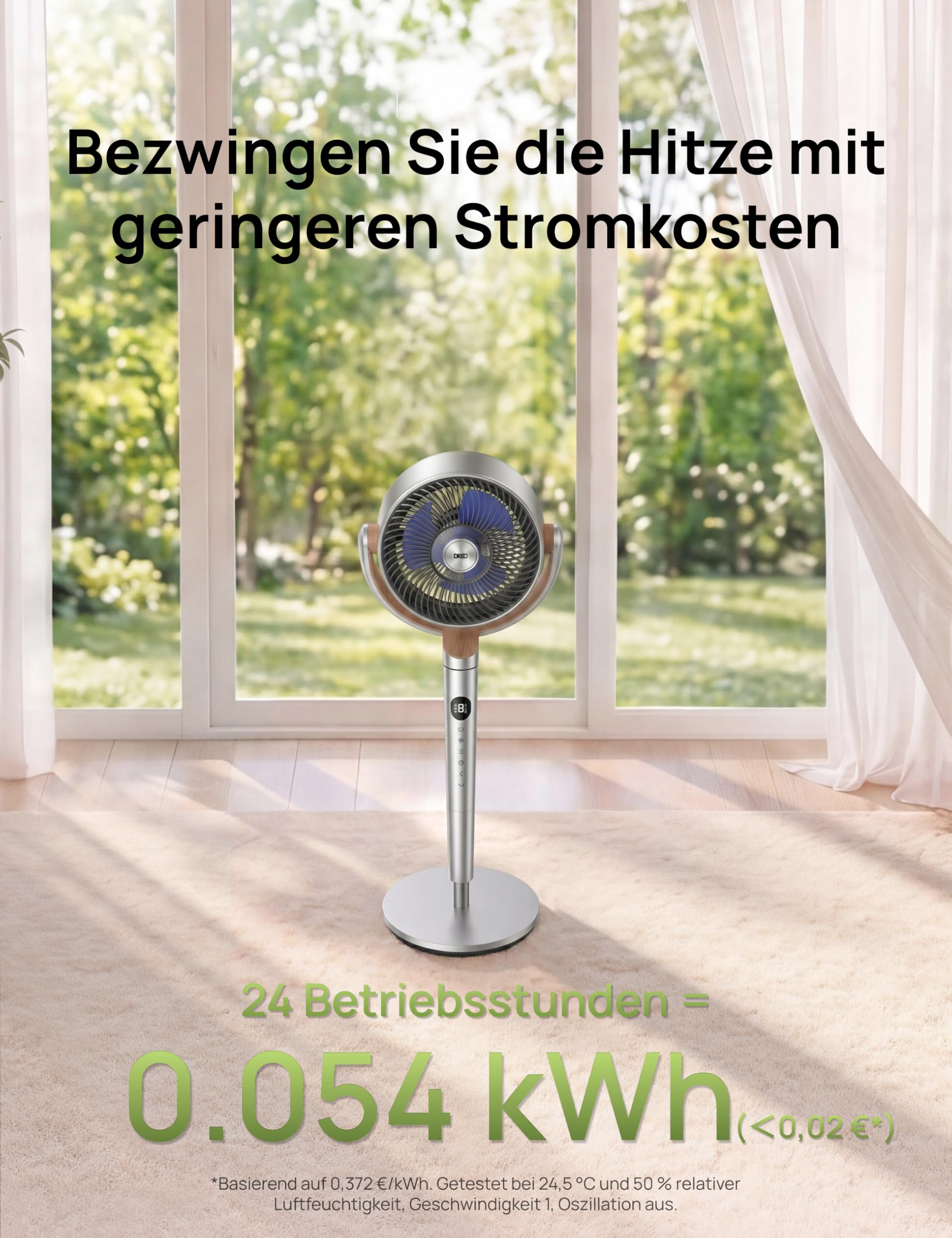 Starker Standventilator Smart mit RGB Light, 120° +120° Oszillierender Ventilator mit Fernbedienung, 20dB Leiser Bodenventilator / Turmventilator für Schlafzimmer, 8H Timer, Silber