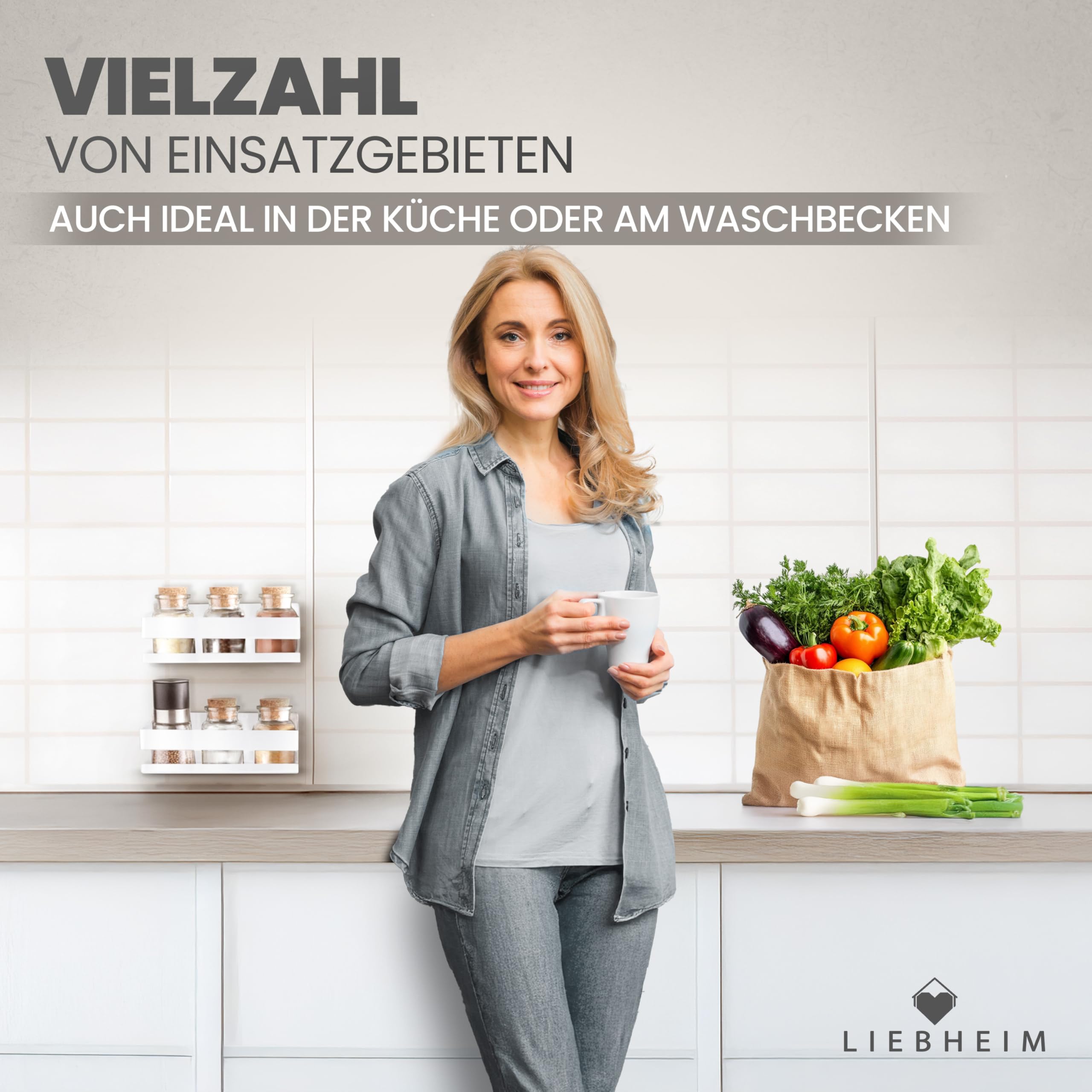 Duschablage Ohne Bohren - Badregal - Duschkorb - Bad Organizer | Massiv - silber gebürstet - 22 cm x 9 cm - 2 Klebevarianten für Nass- und Trockenbereich